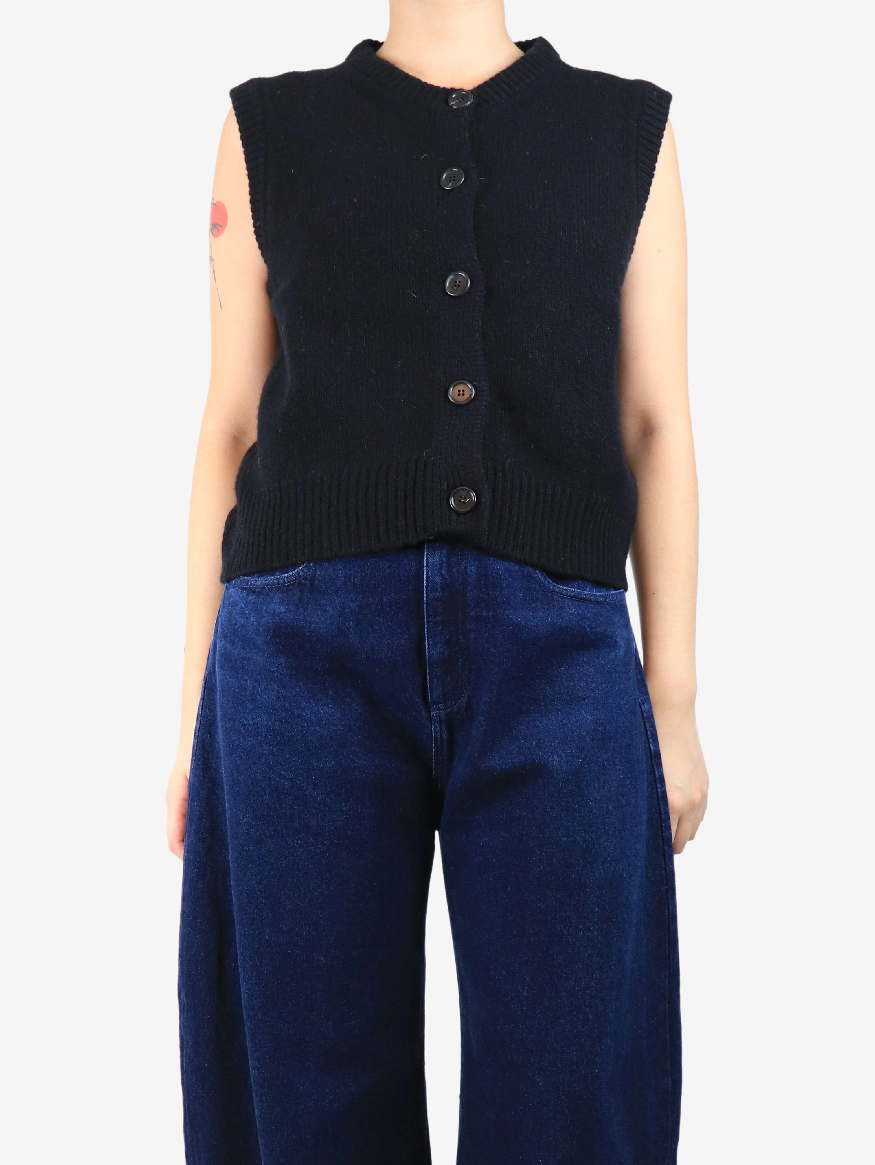 Navy sleeveless cardigan - size UK 10