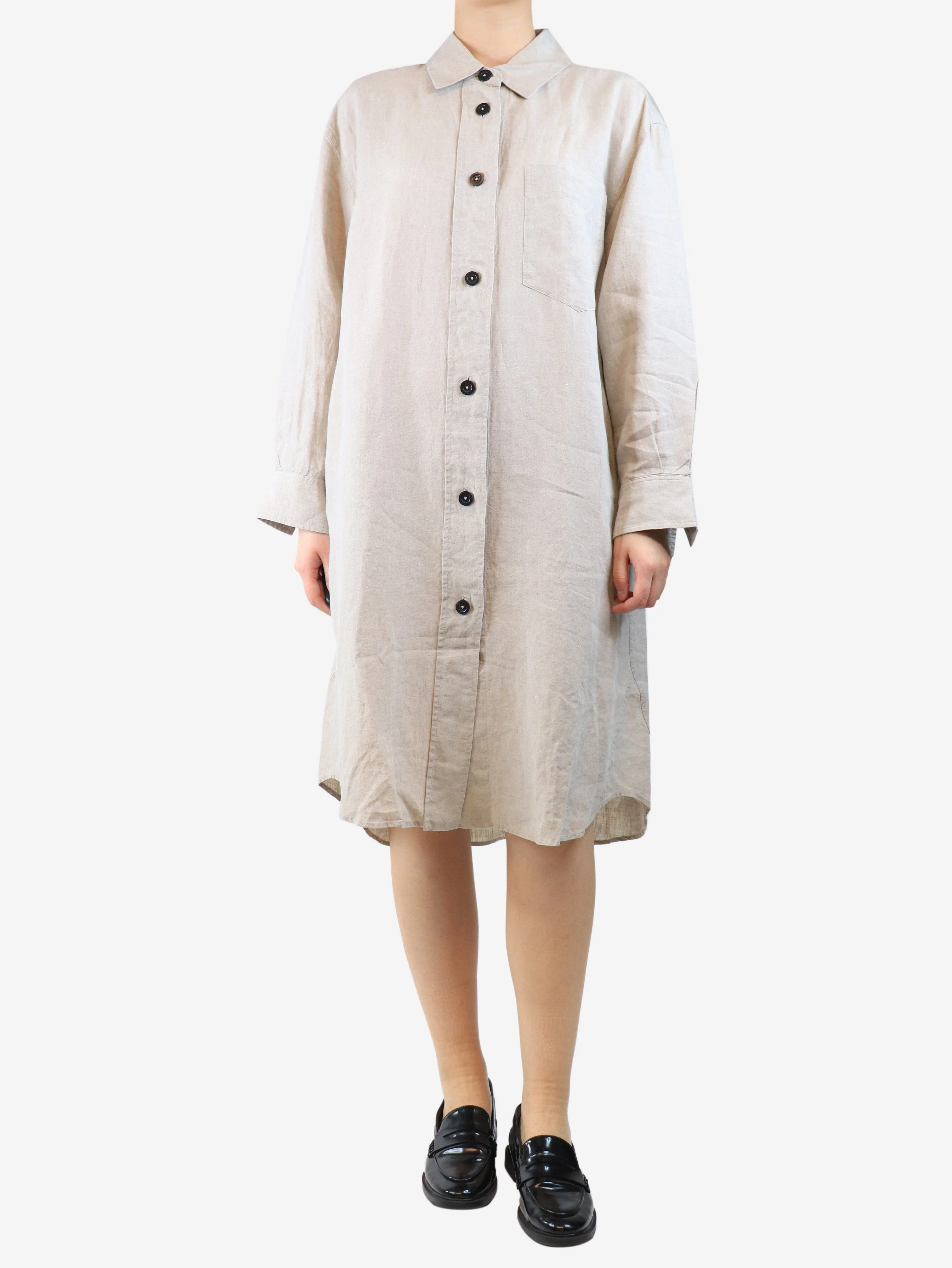 Neutral linen shirt dress - size UK 10