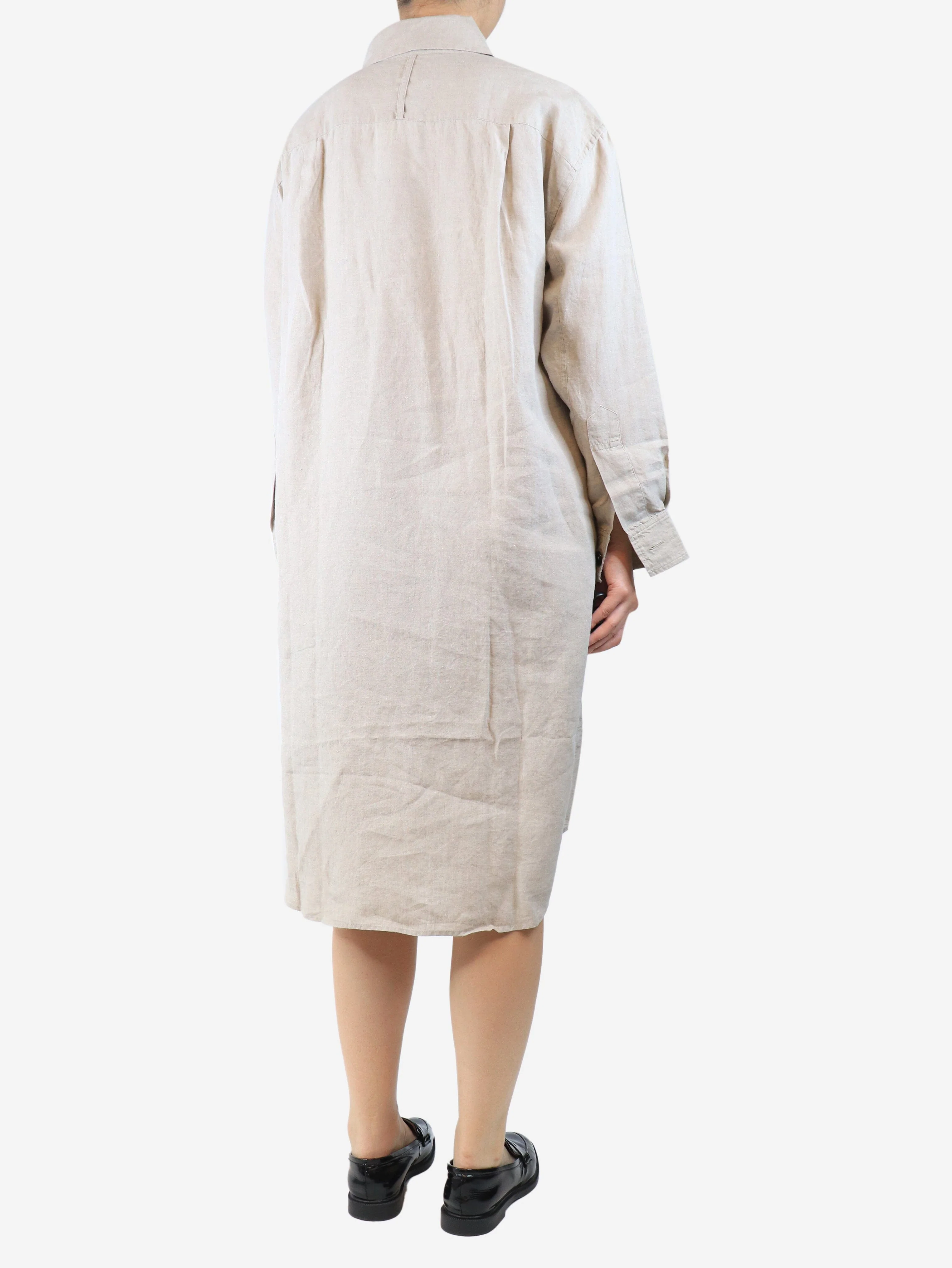 Neutral linen shirt dress - size UK 10 - Image 2