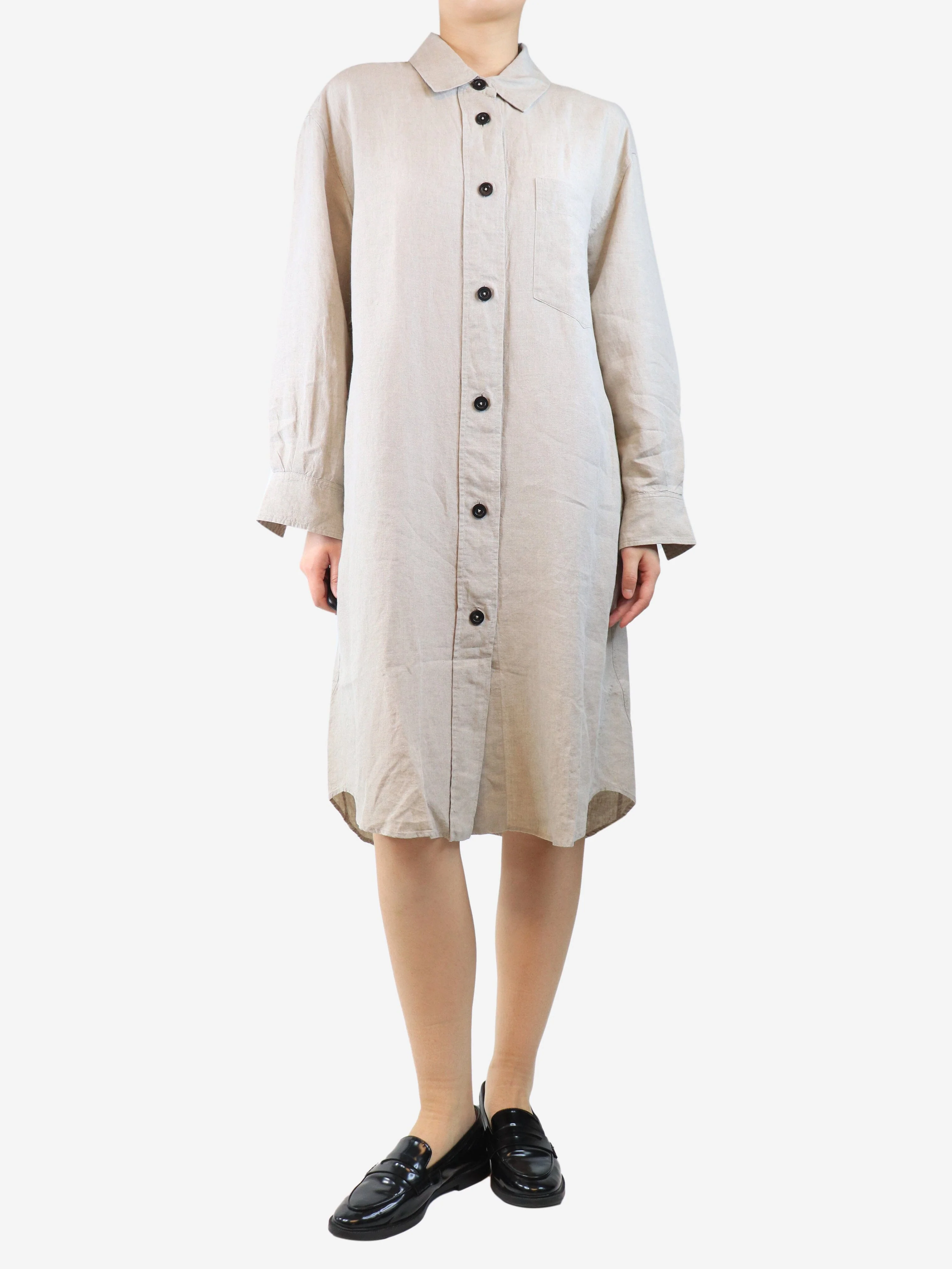 Neutral linen shirt dress - size UK 10 - Image 3