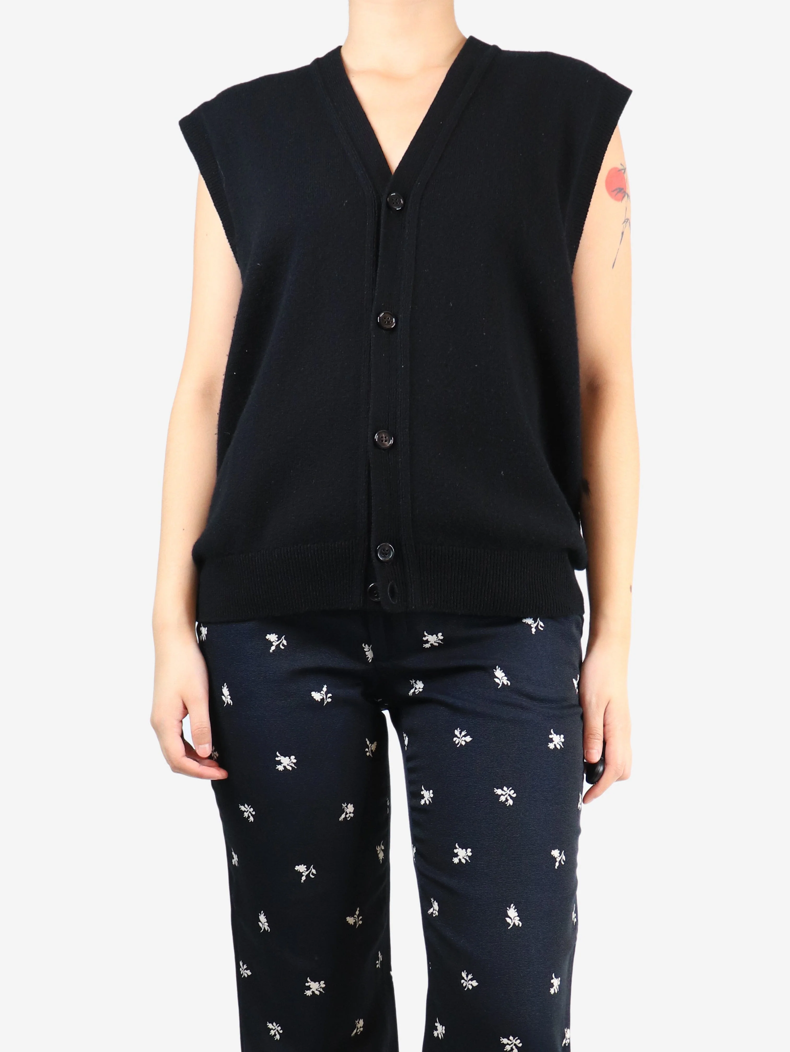 Black sleeveless pocket cardigan - size UK 12