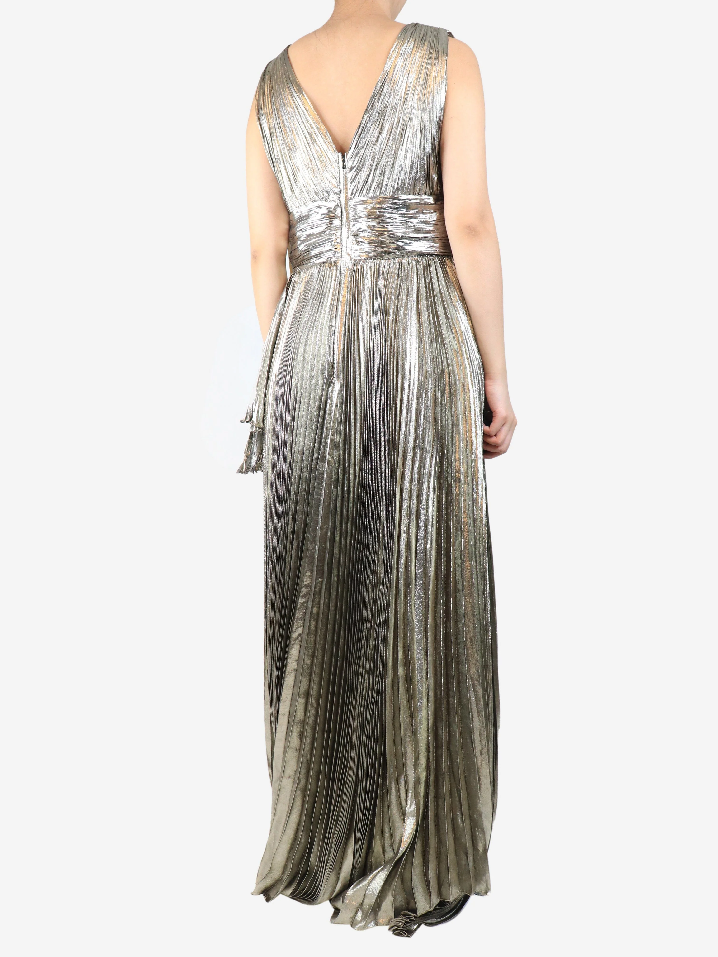 Gold sleeveless metallic pleated dress - size UK 16 - Image 2