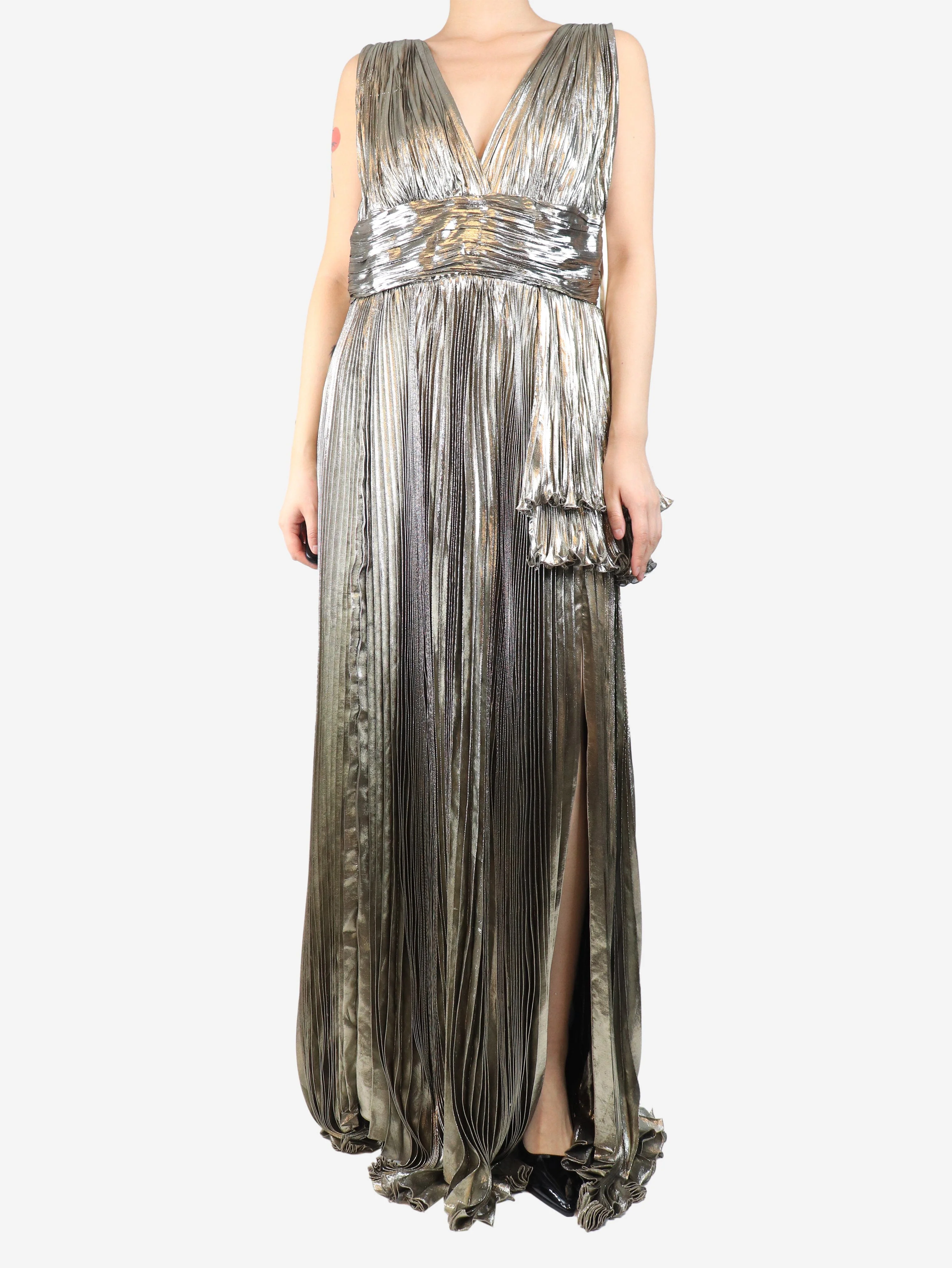 Gold sleeveless metallic pleated dress - size UK 16 - Image 3