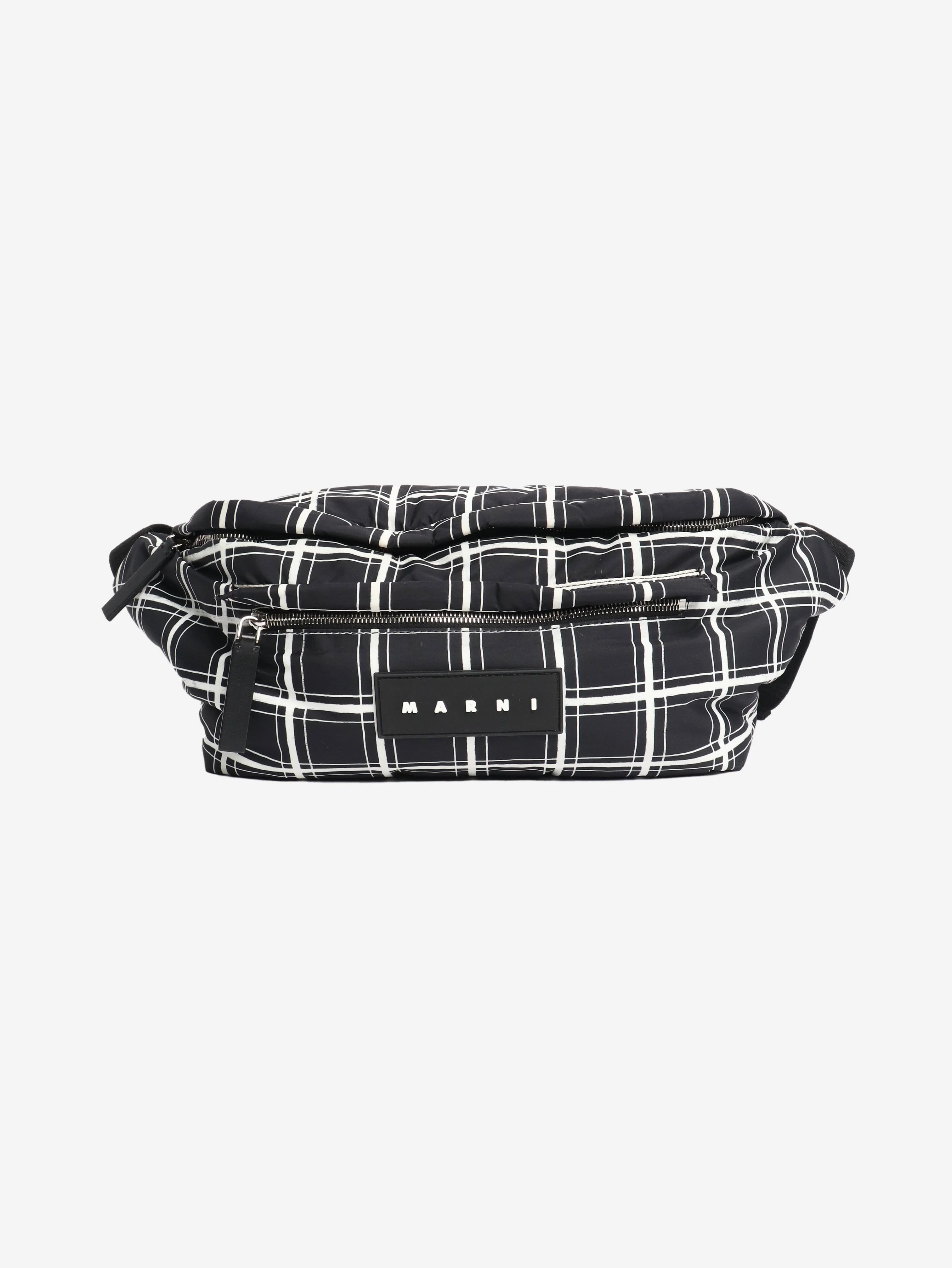 Black and white check nylon crossbody bag
