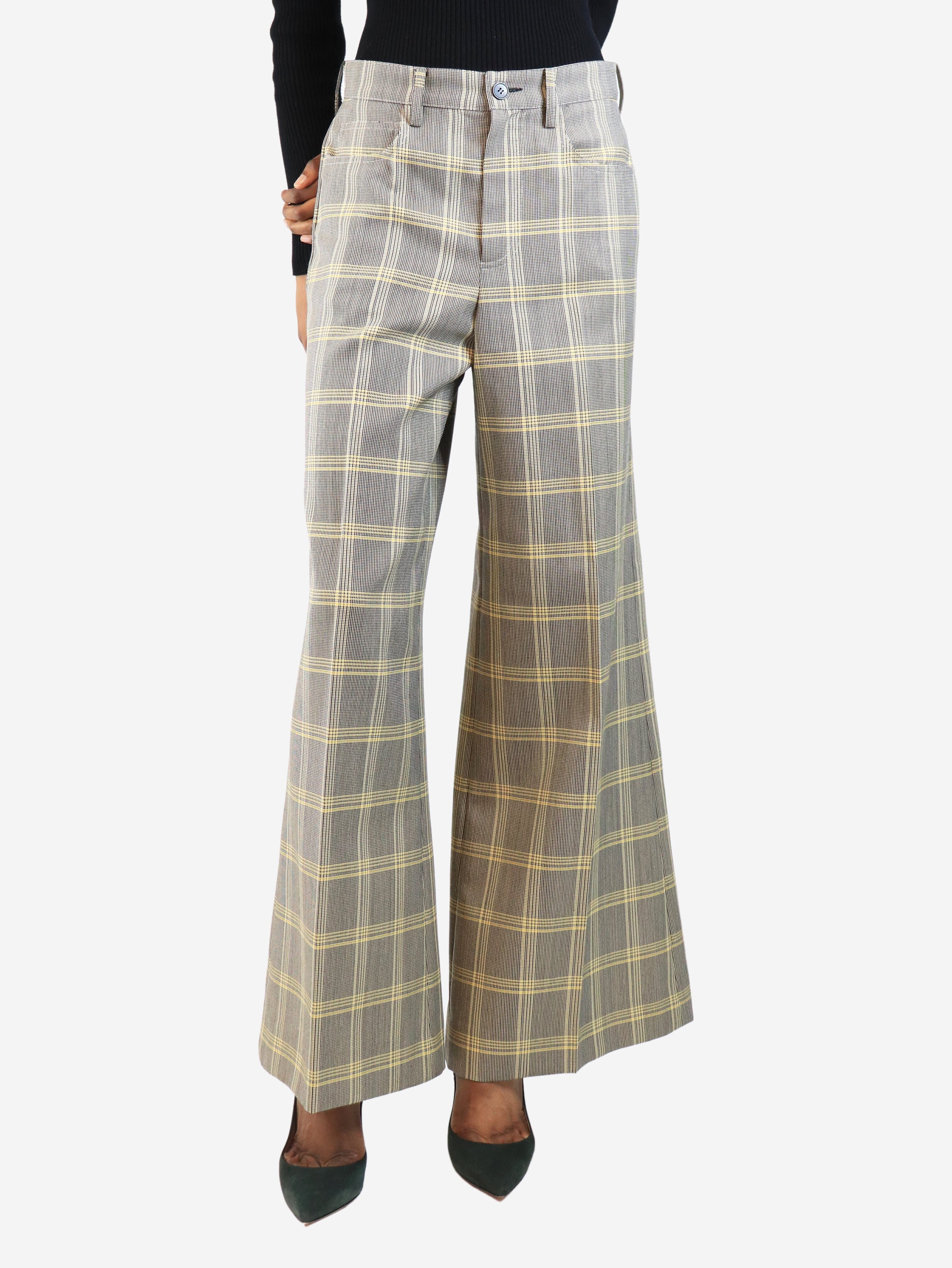 Black and yellow check wool-blend trousers - size UK 6