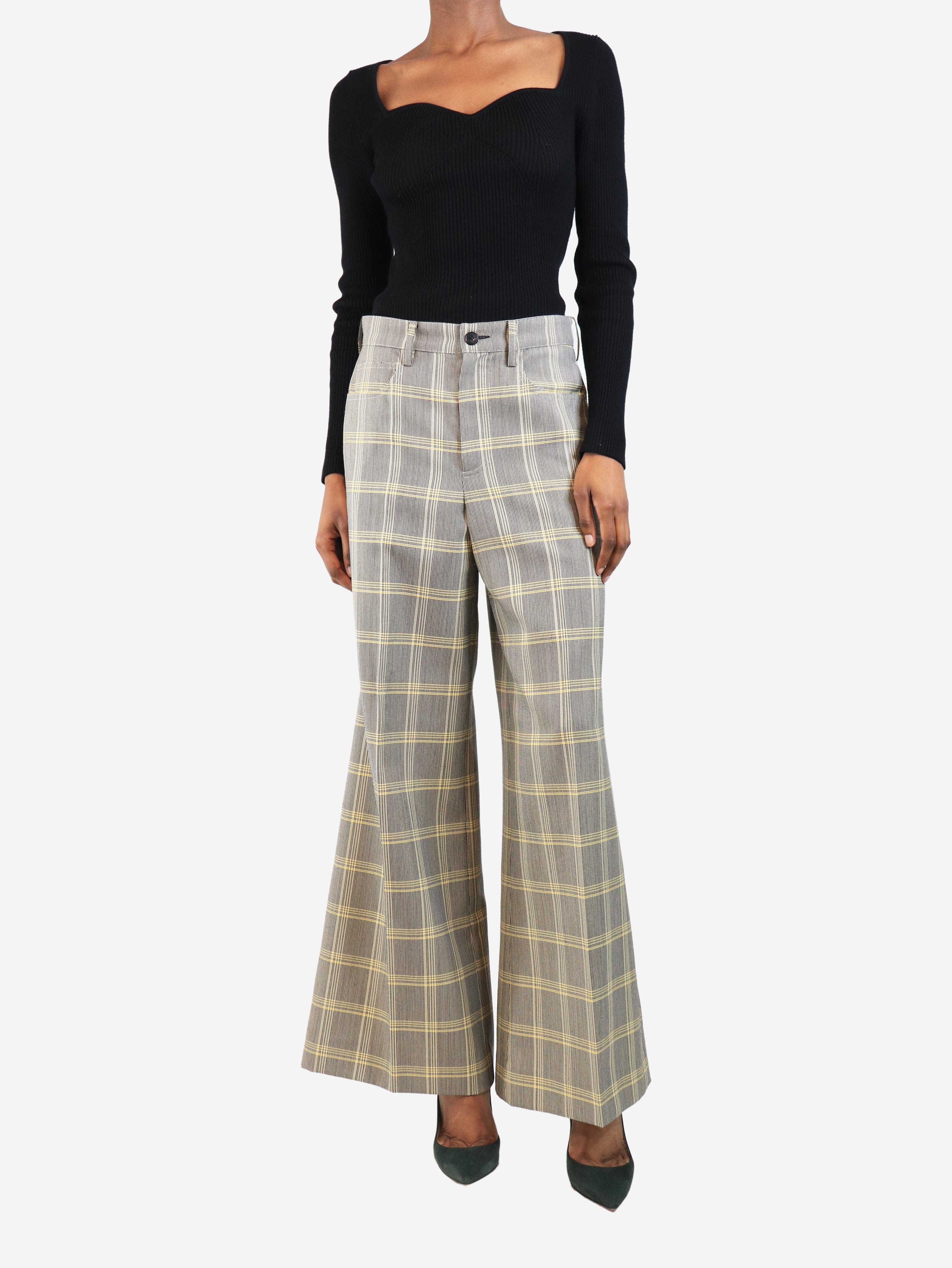 Black and yellow check wool-blend trousers - size UK 6 - Image 2