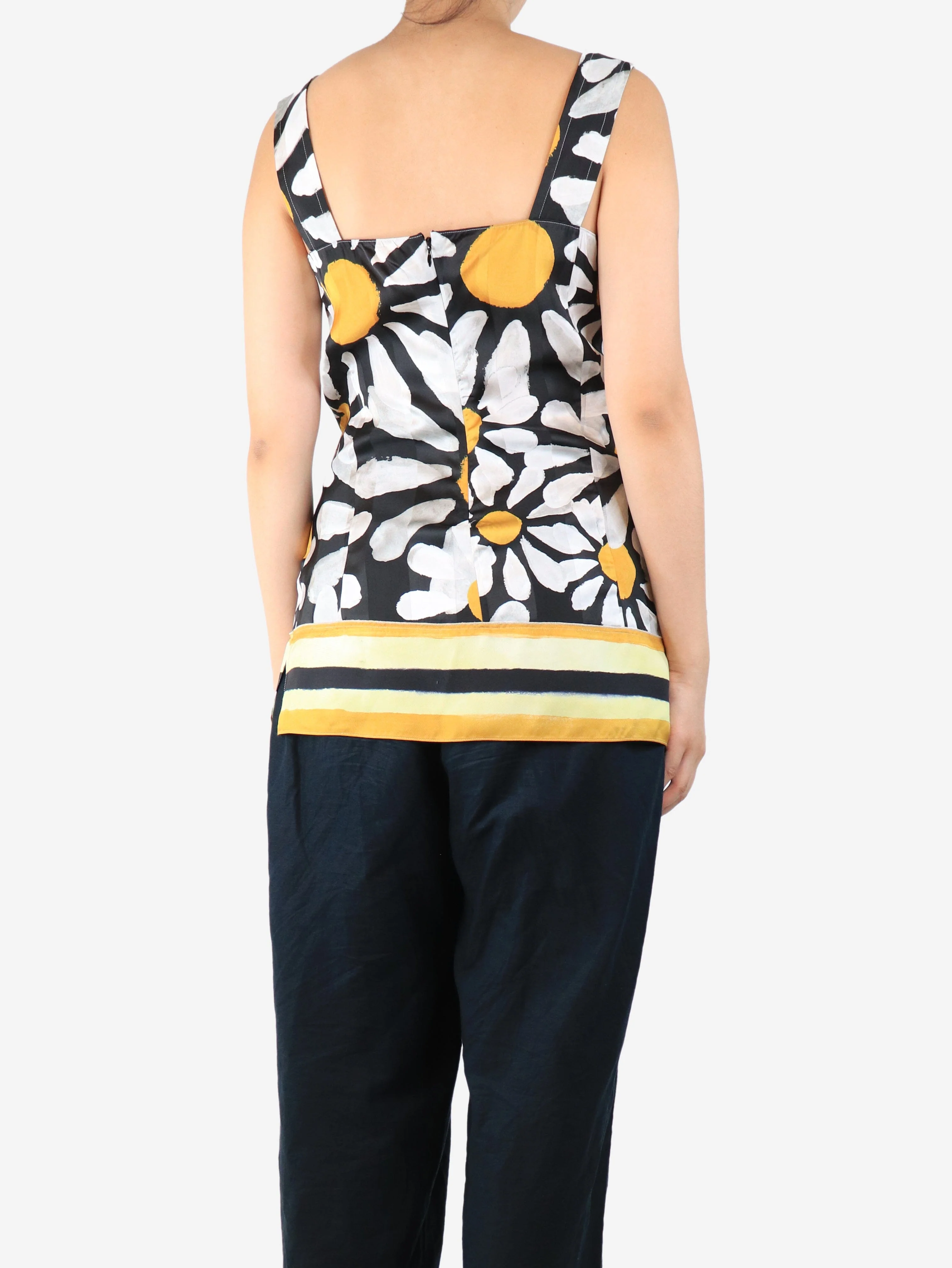 Black daisy-print cami top - size UK 8 - Image 2