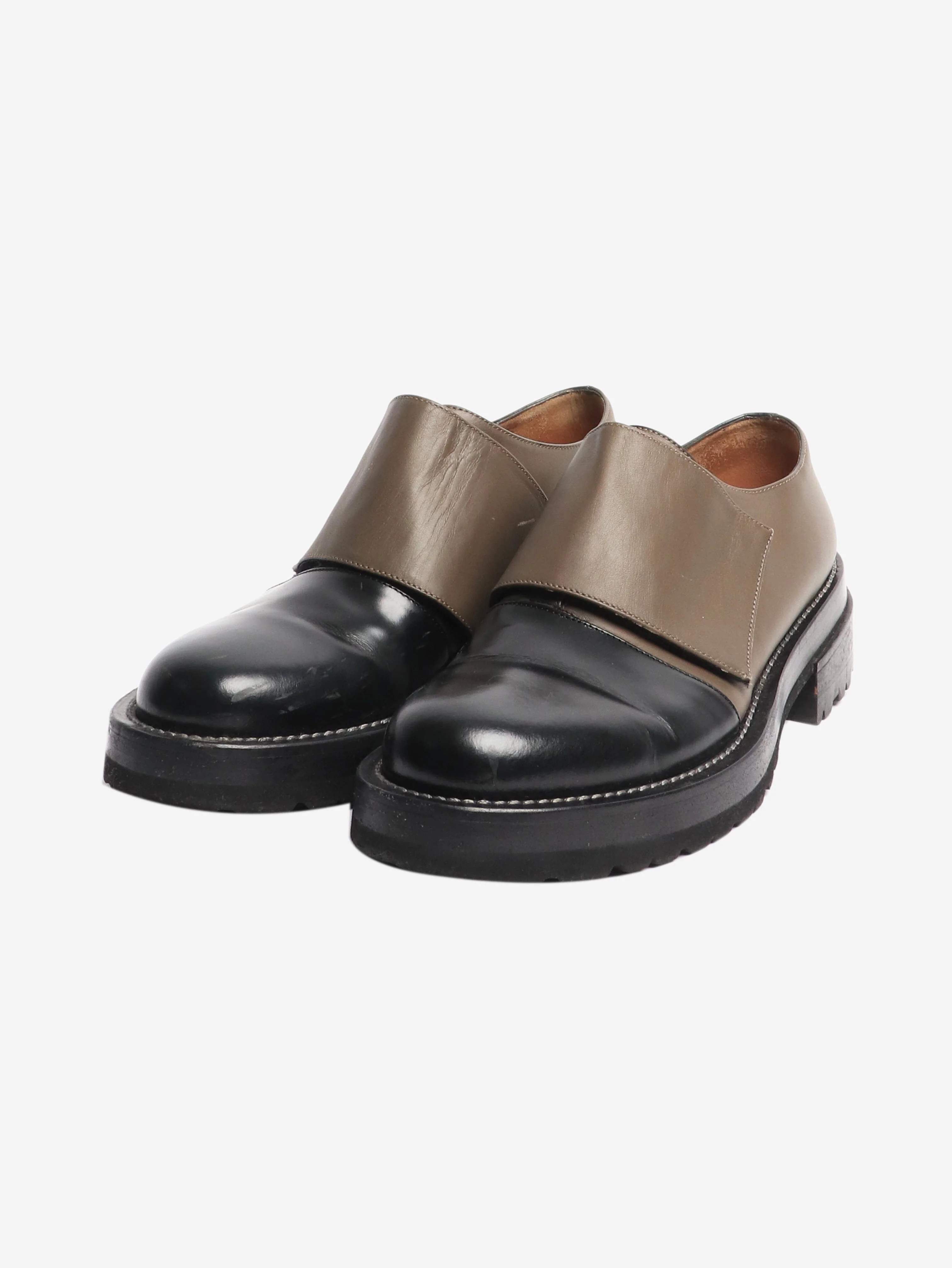 Brown and black velcro-strap leather shoes - size EU 40 - Image 2