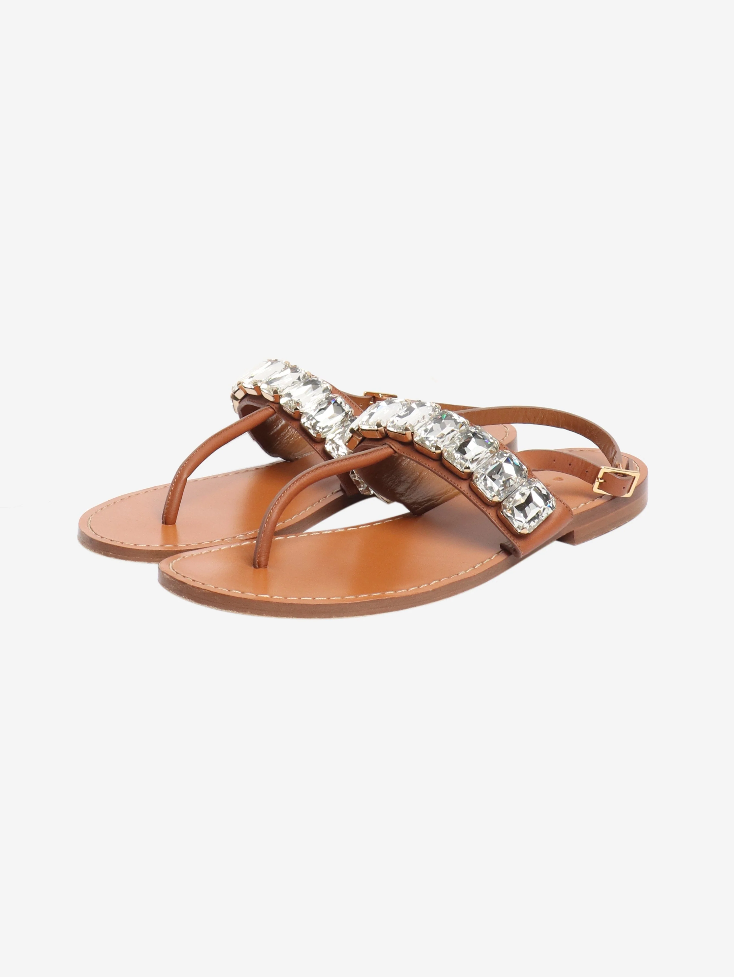 Brown crystal T-strap sandals - size EU 40 - Image 2