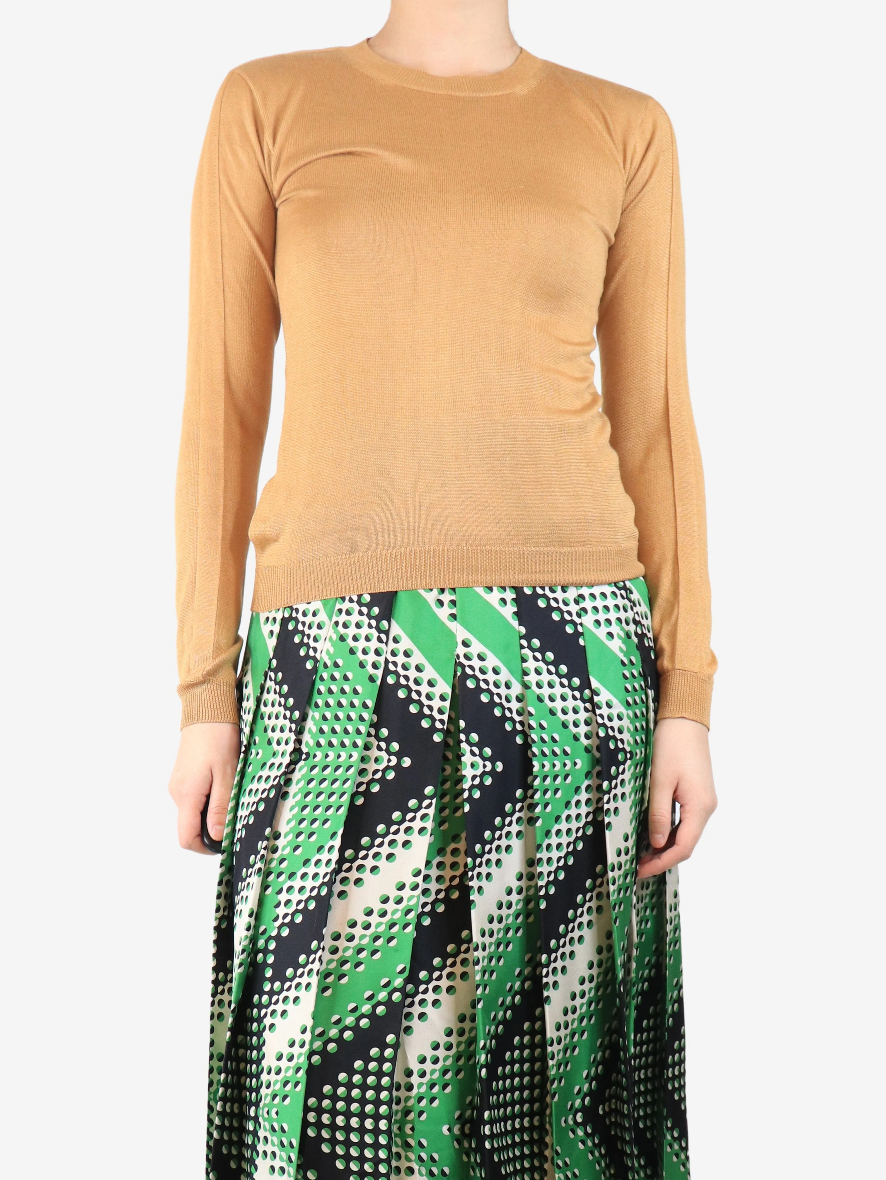 Brown silk knit top - size UK 8