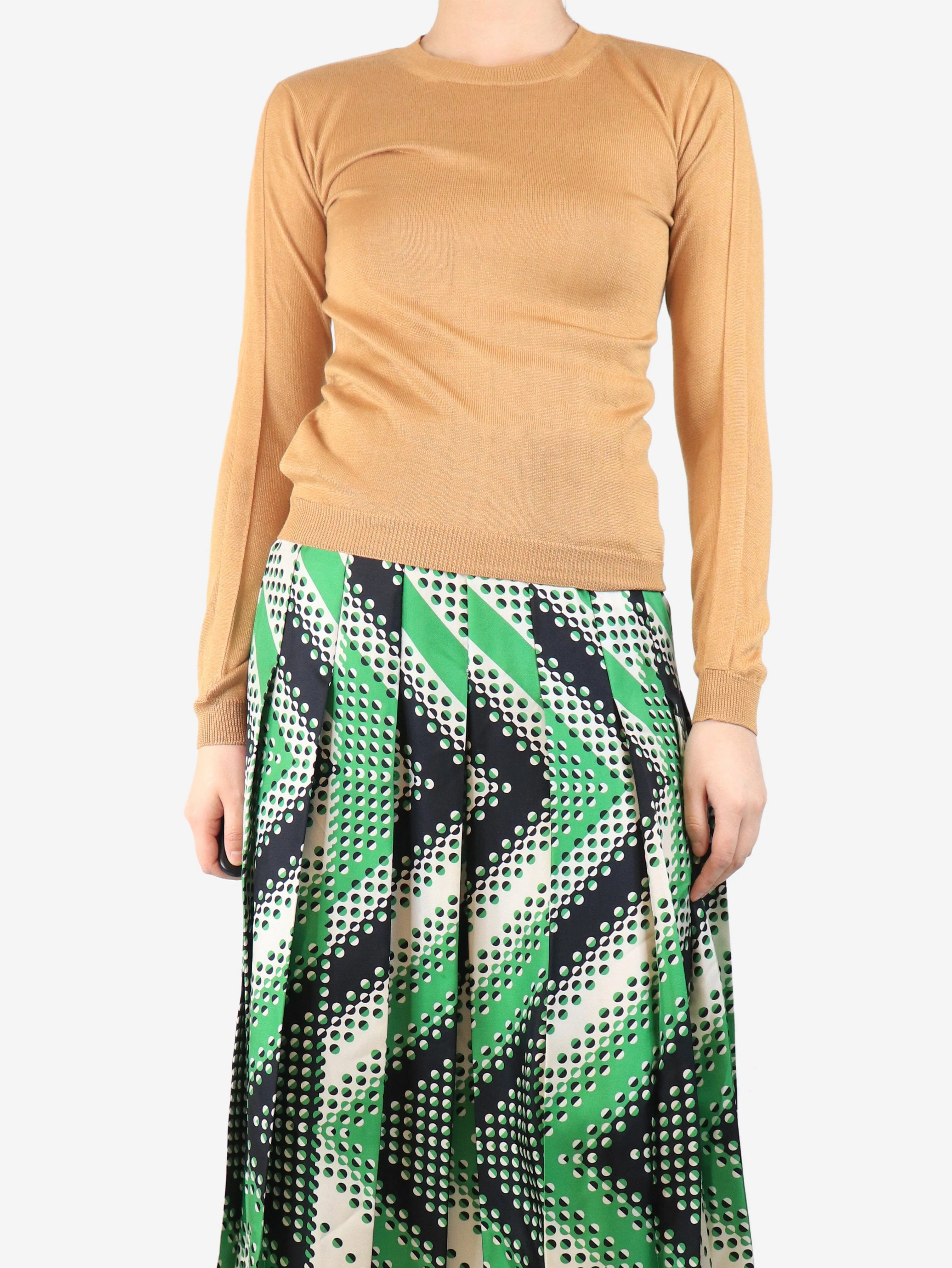 Brown silk knit top - size UK 8 - Image 3