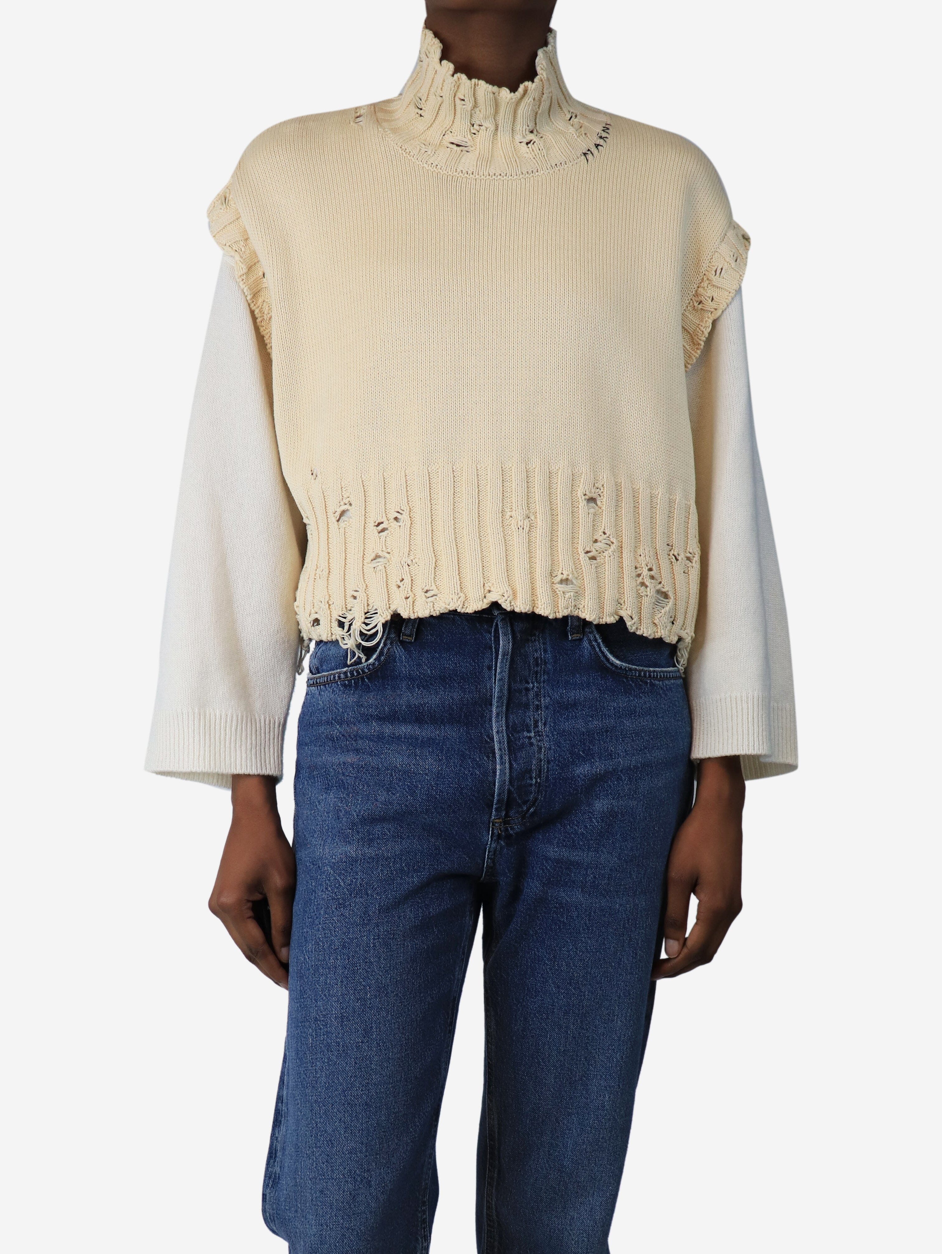 Cream distressed jumper vest - size UK 8