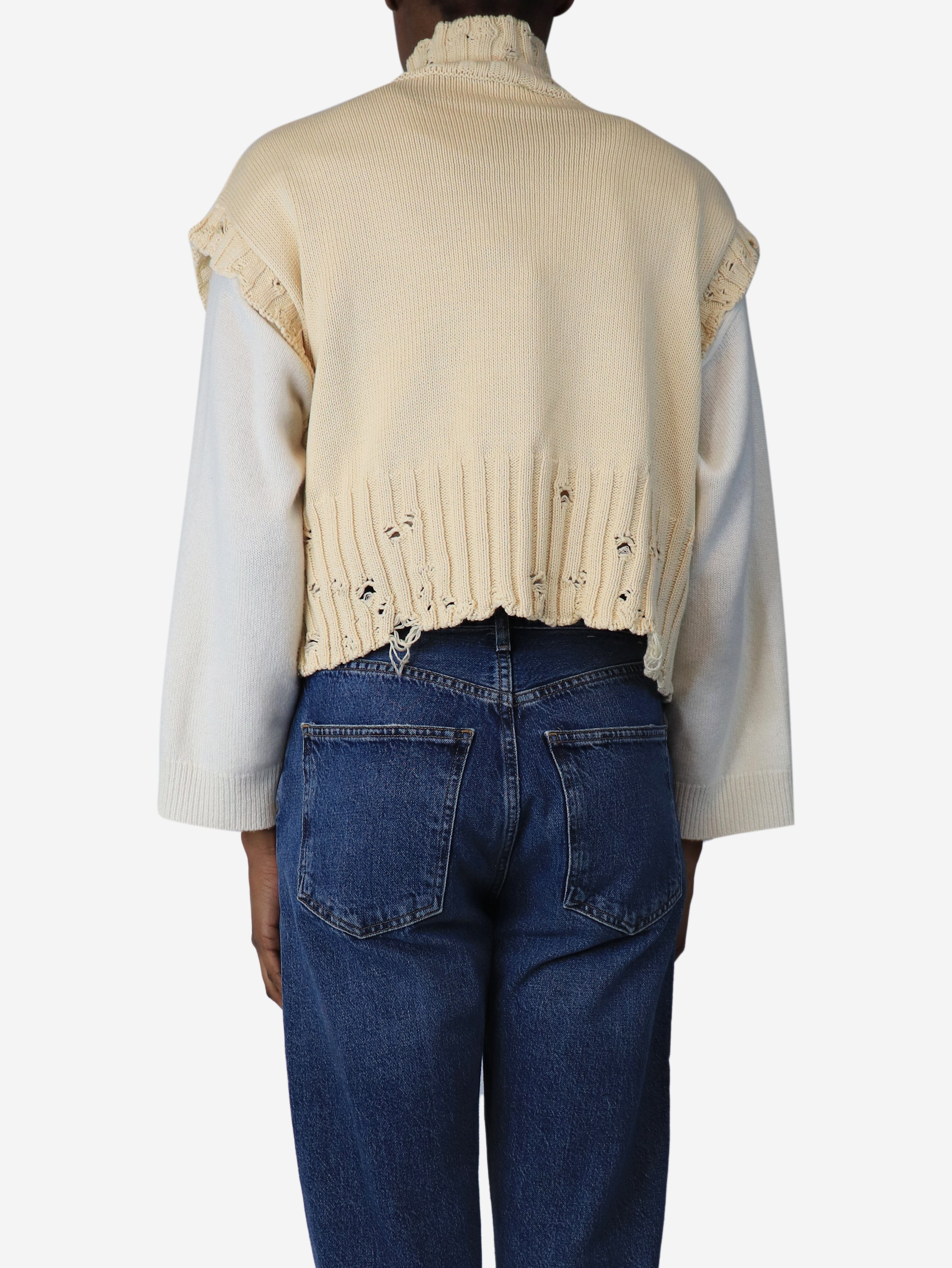 Cream distressed jumper vest - size UK 8 - Image 2