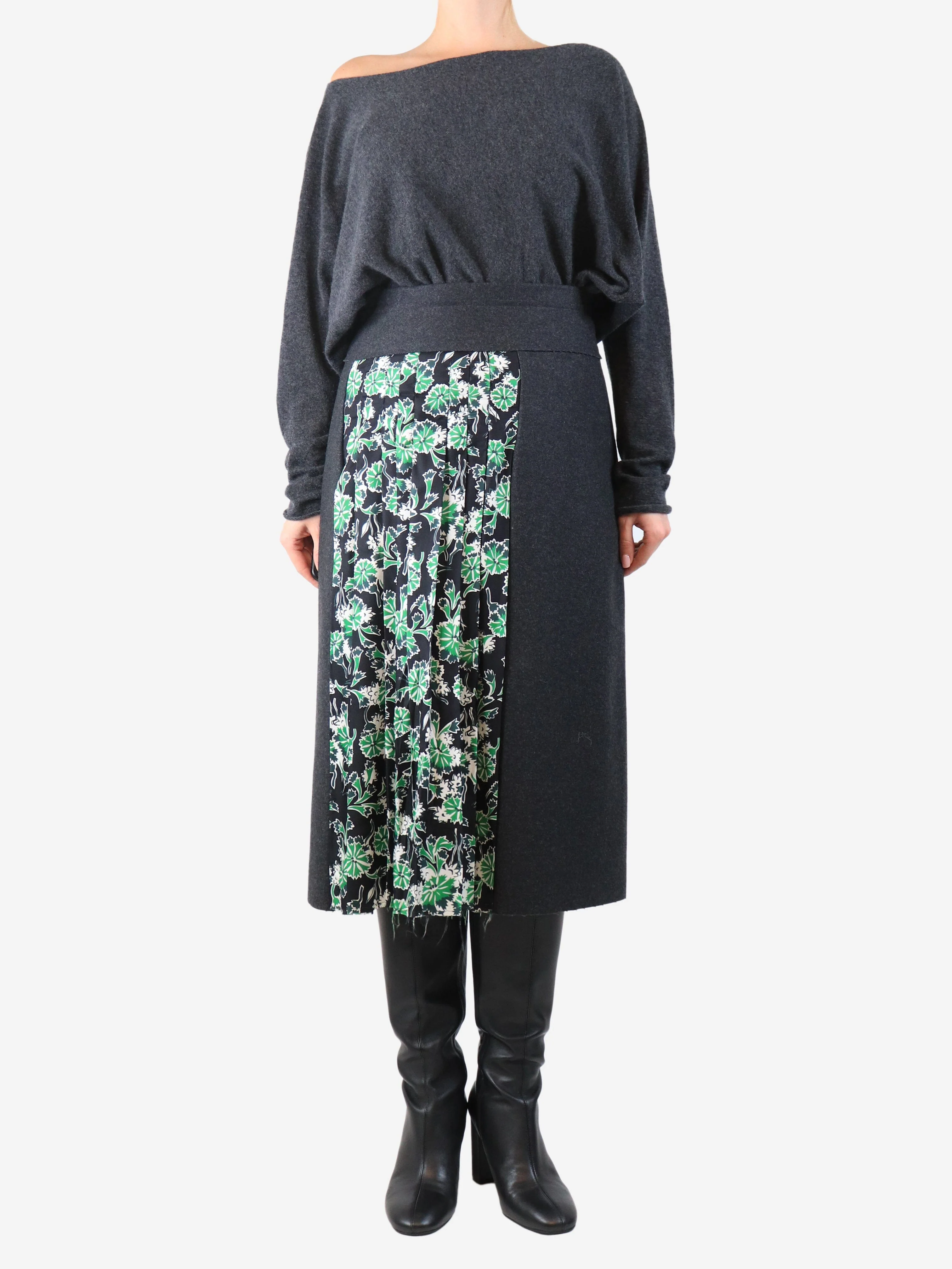 Dark grey wool and silk-blend midi skirt - size UK 10 - Image 2