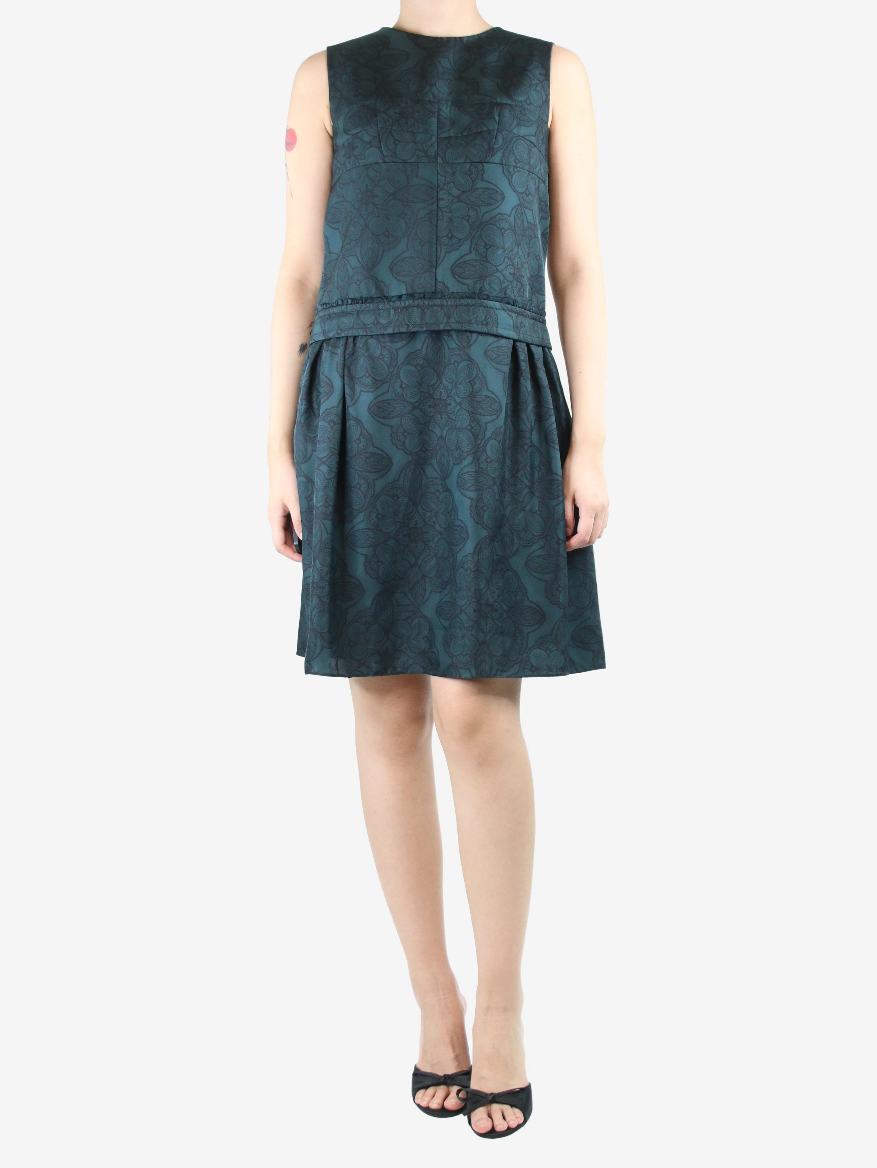 Green sleeveless floral-printed midi dress - size UK 8 - Image 3