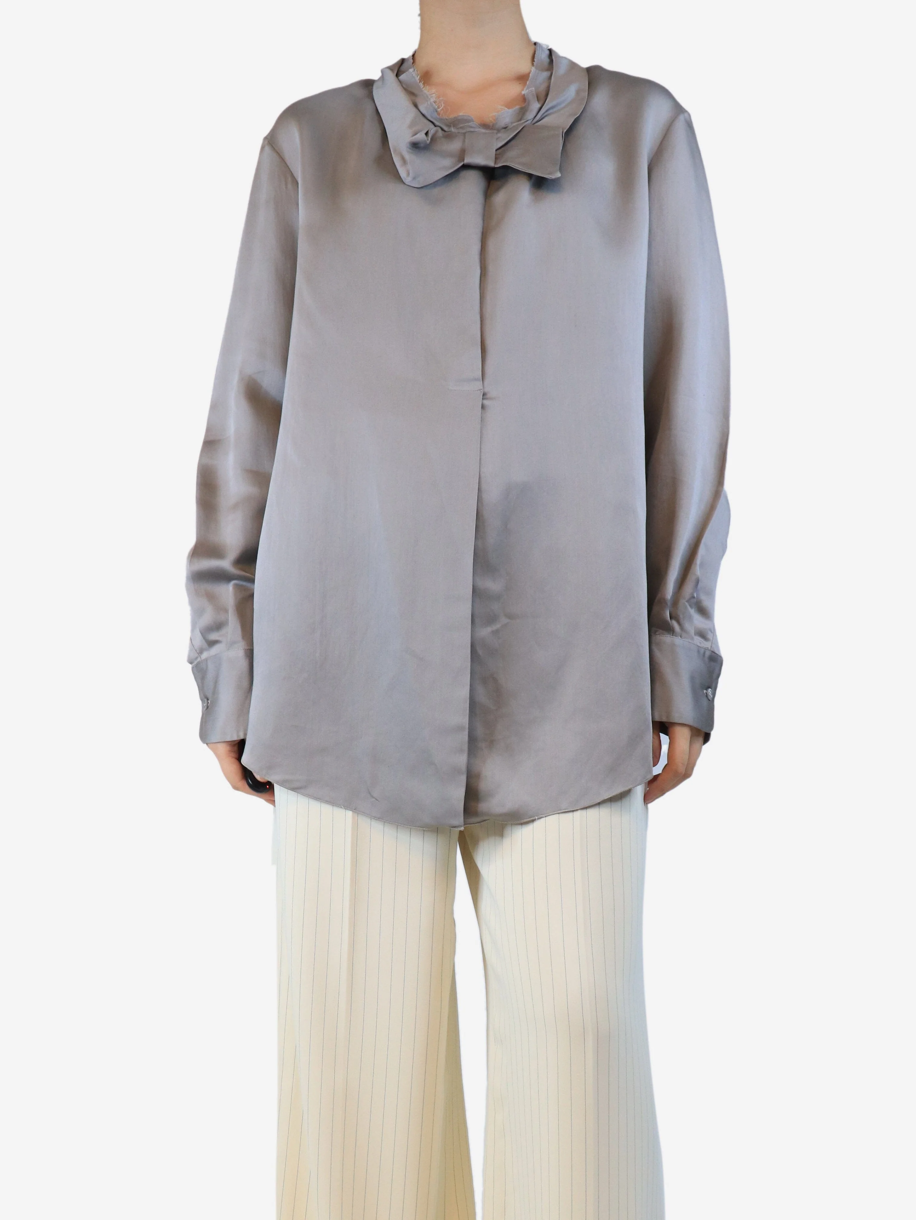 Grey silk-blend blouse - size UK 8