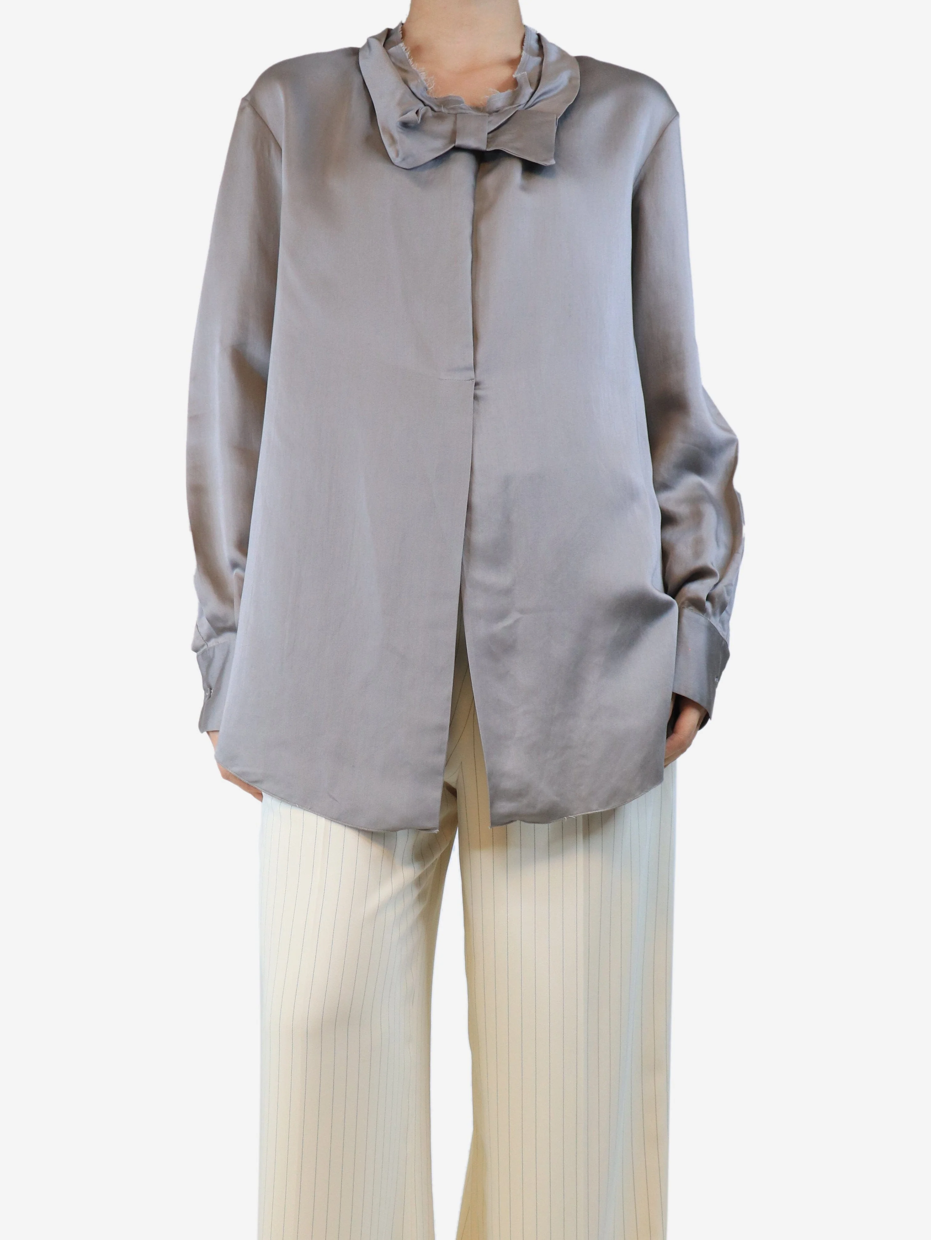 Grey silk-blend blouse - size UK 8 - Image 3