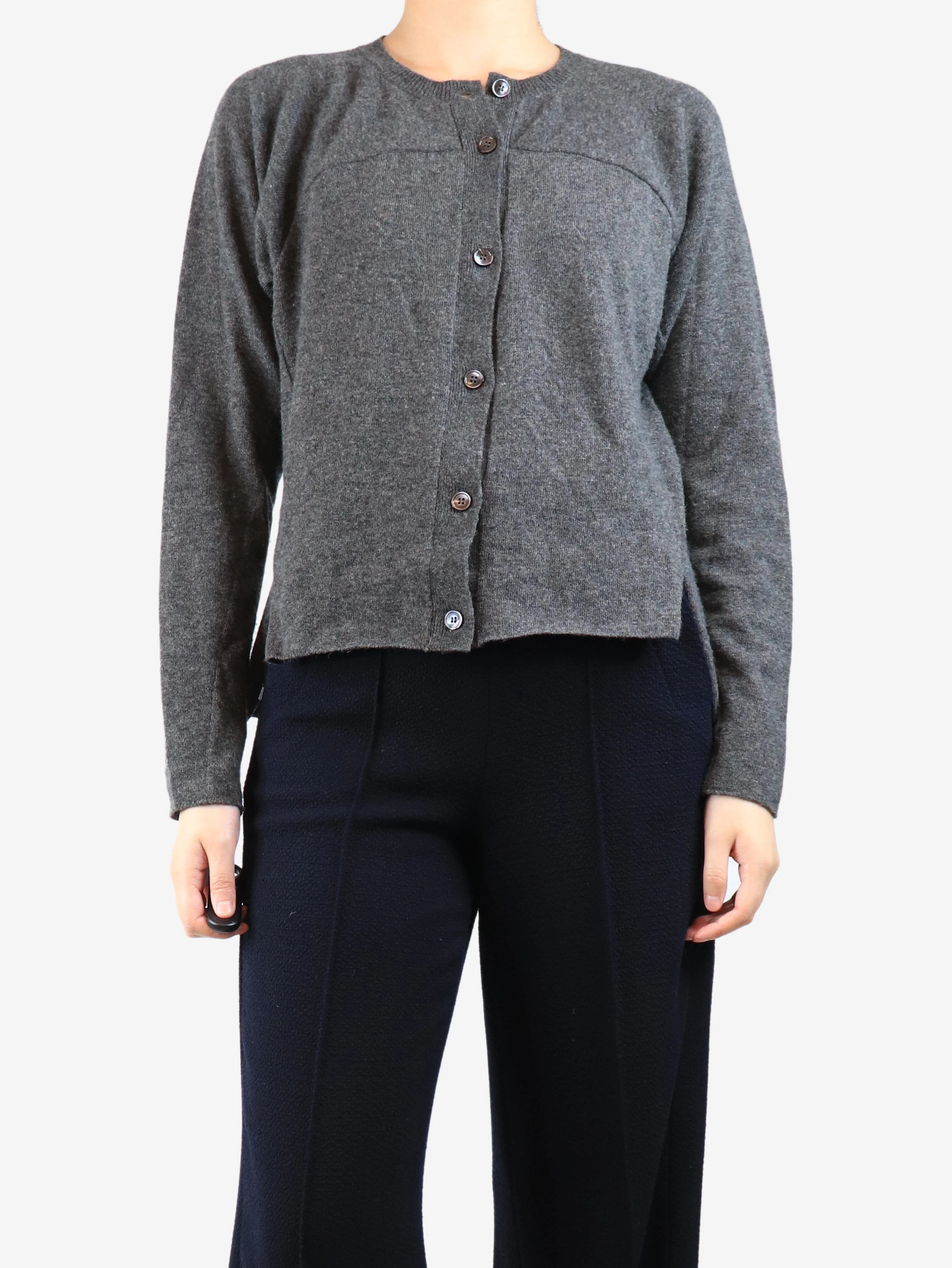 Grey wool-blend cardigan - size UK 10