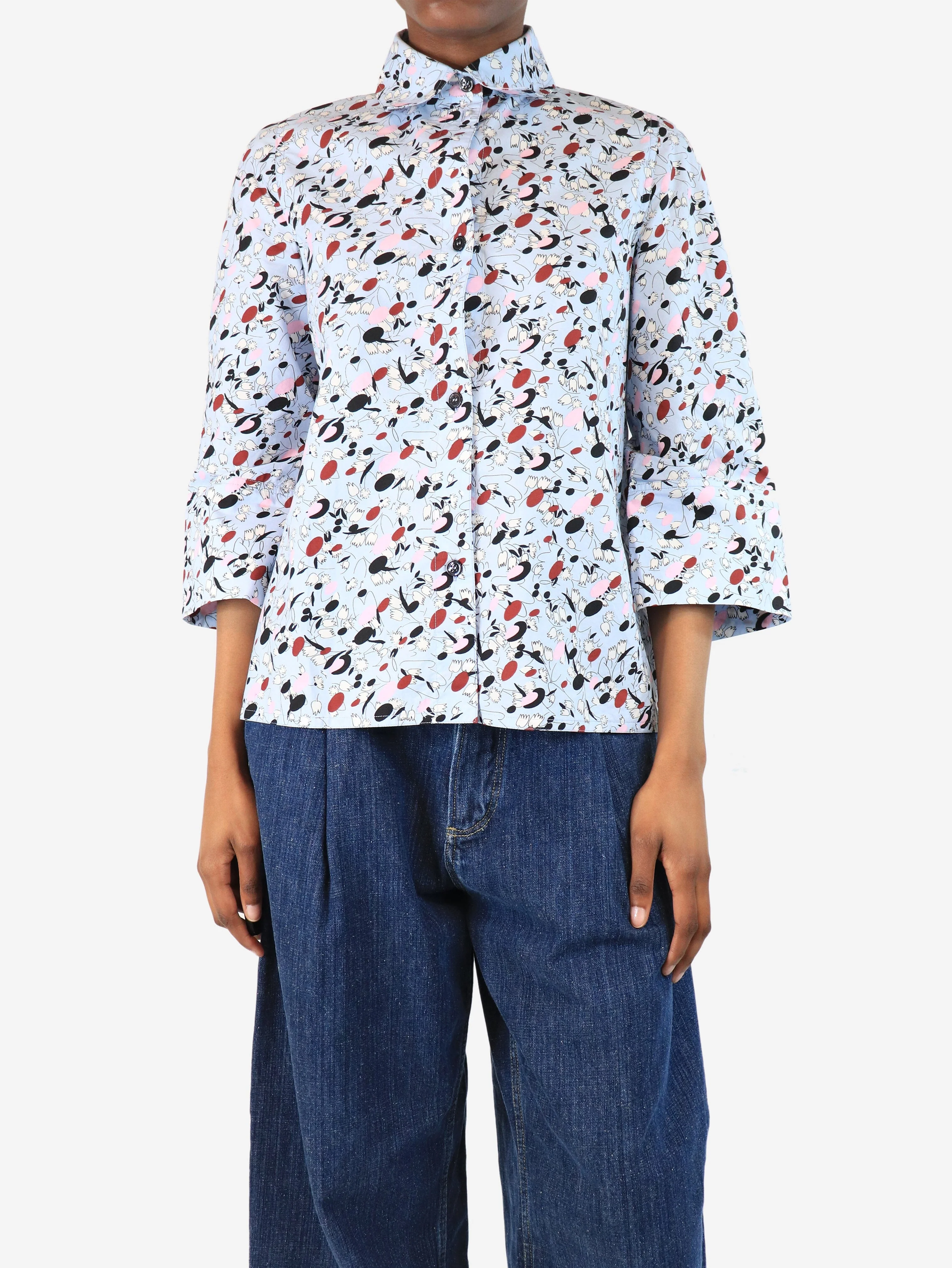 Light blue floral printed shirt - size UK 4