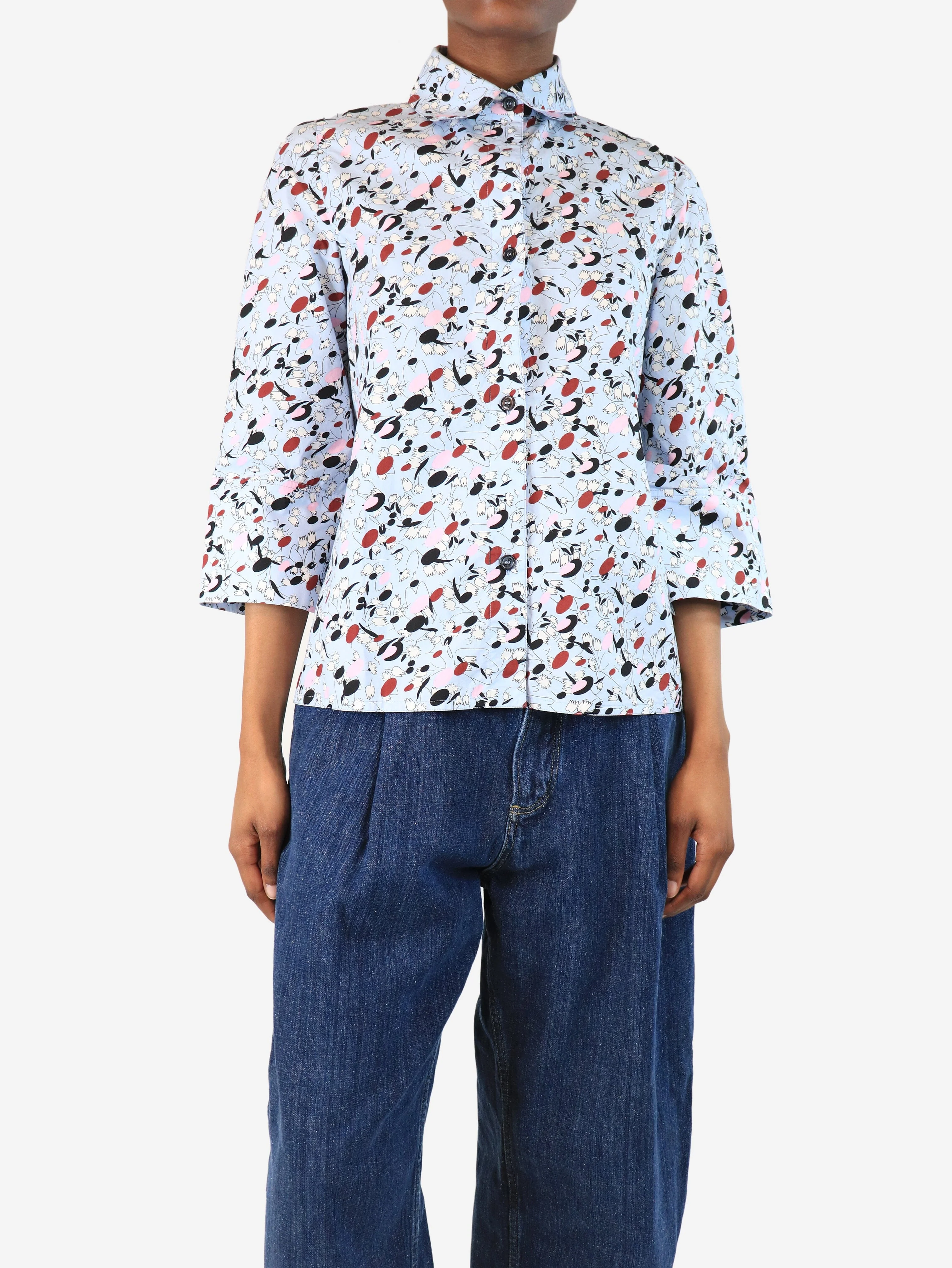 Light blue floral printed shirt - size UK 4 - Image 3