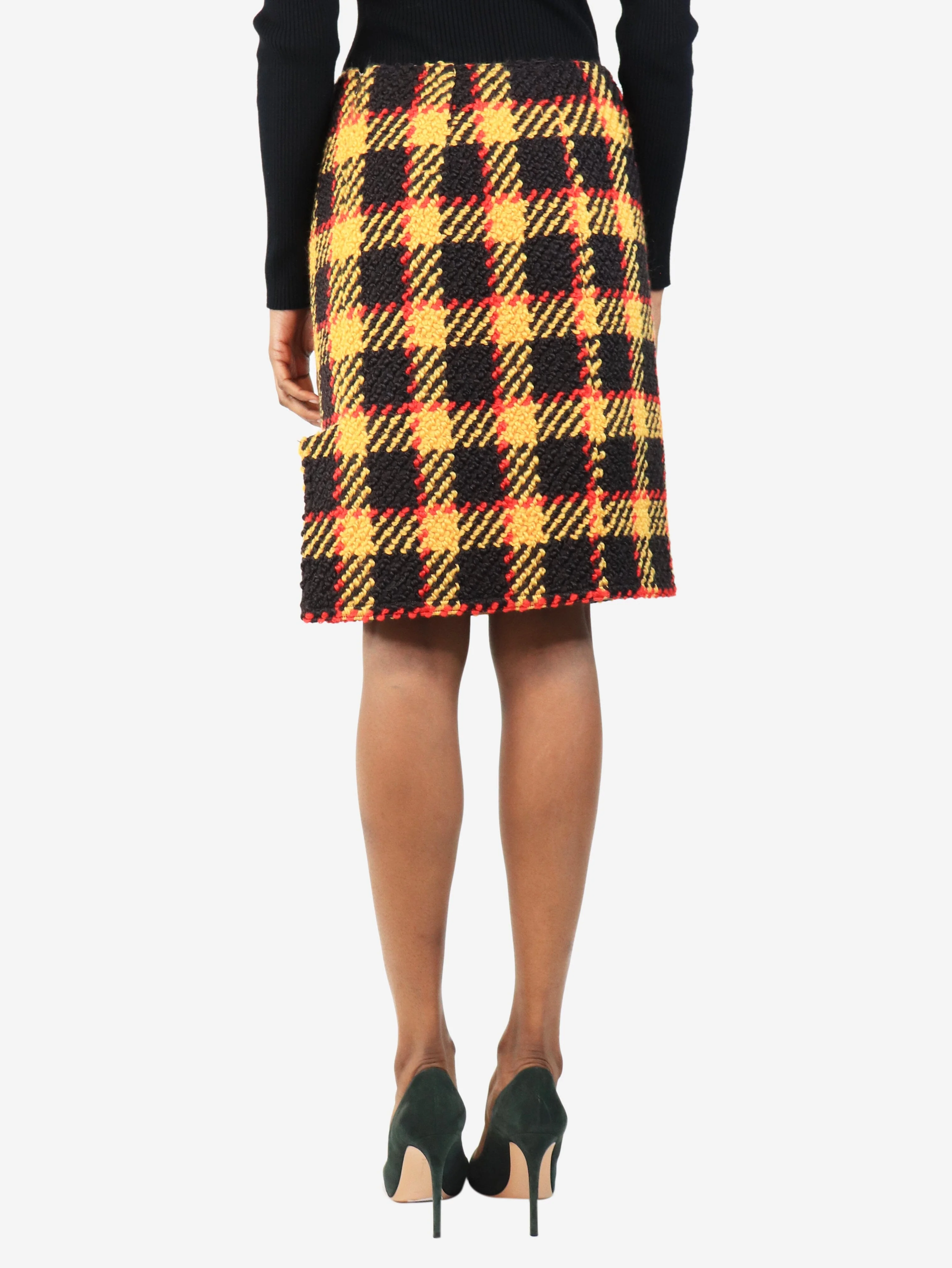 Multicolour boucle check pencil skirt - size UK 6 - Image 3