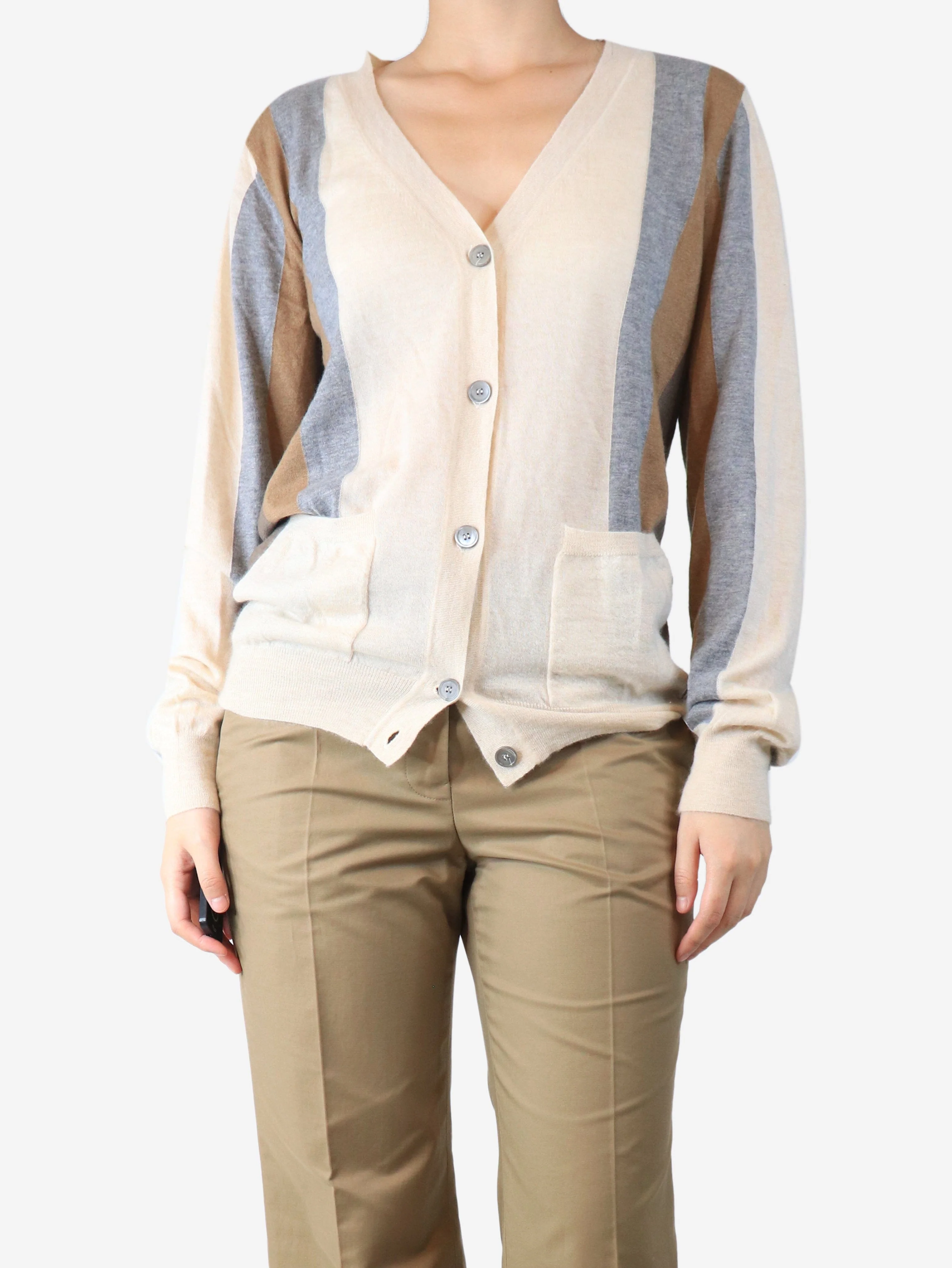 Neutral colourblock cardigan - size UK 10