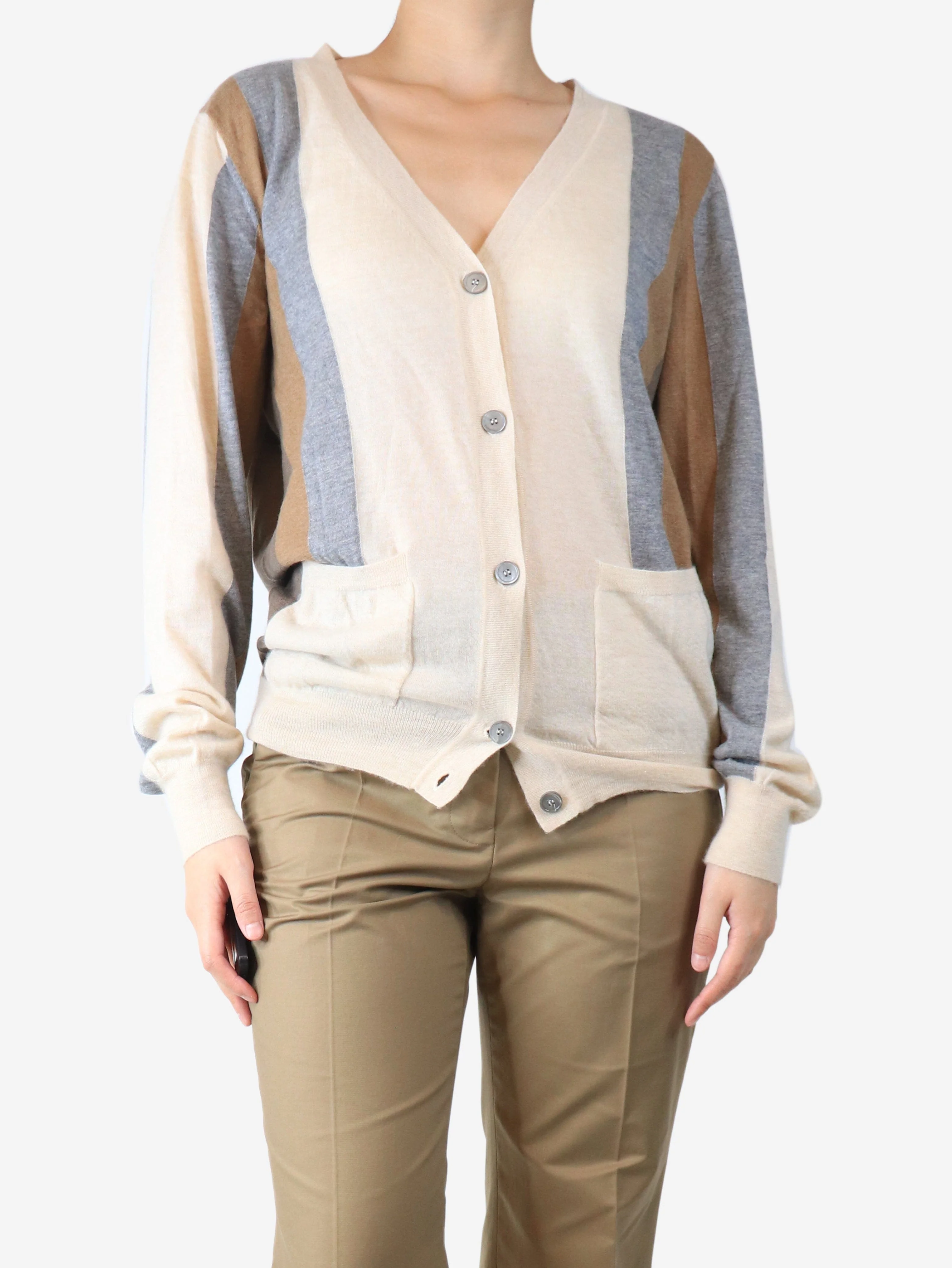 Neutral colourblock cardigan - size UK 10 - Image 3