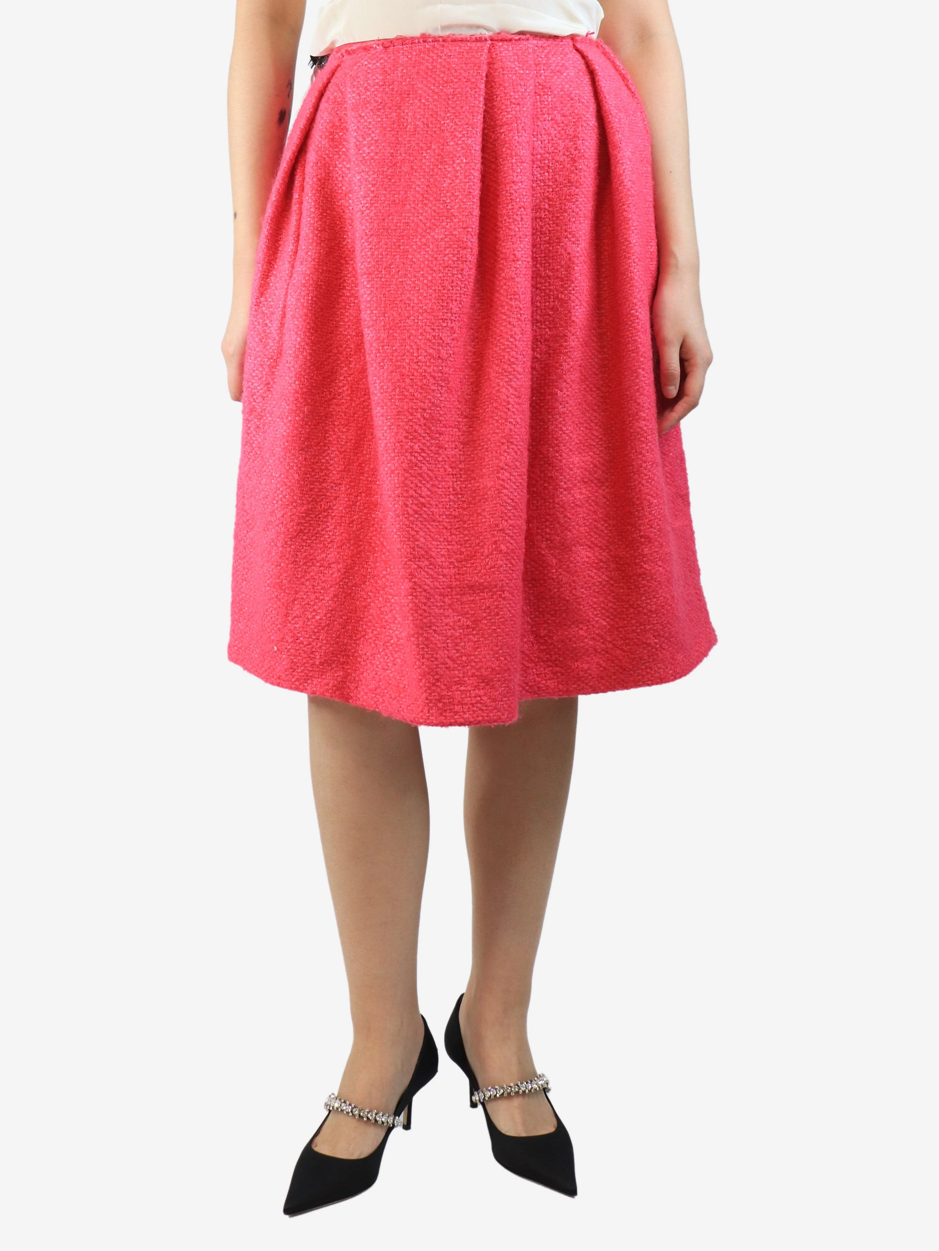Pink wool-blend midi skirt - size UK 8