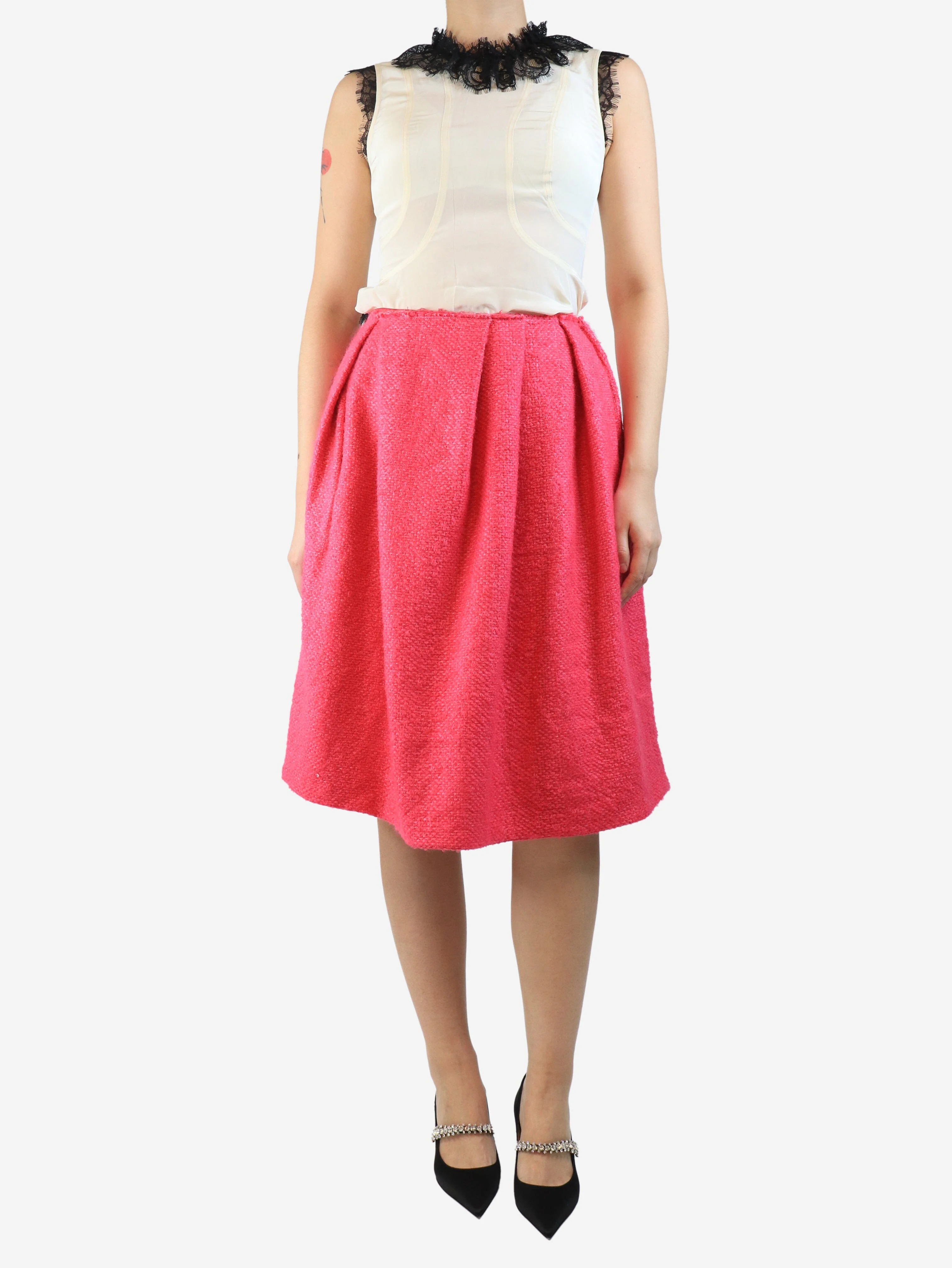 Pink wool-blend midi skirt - size UK 8 - Image 2