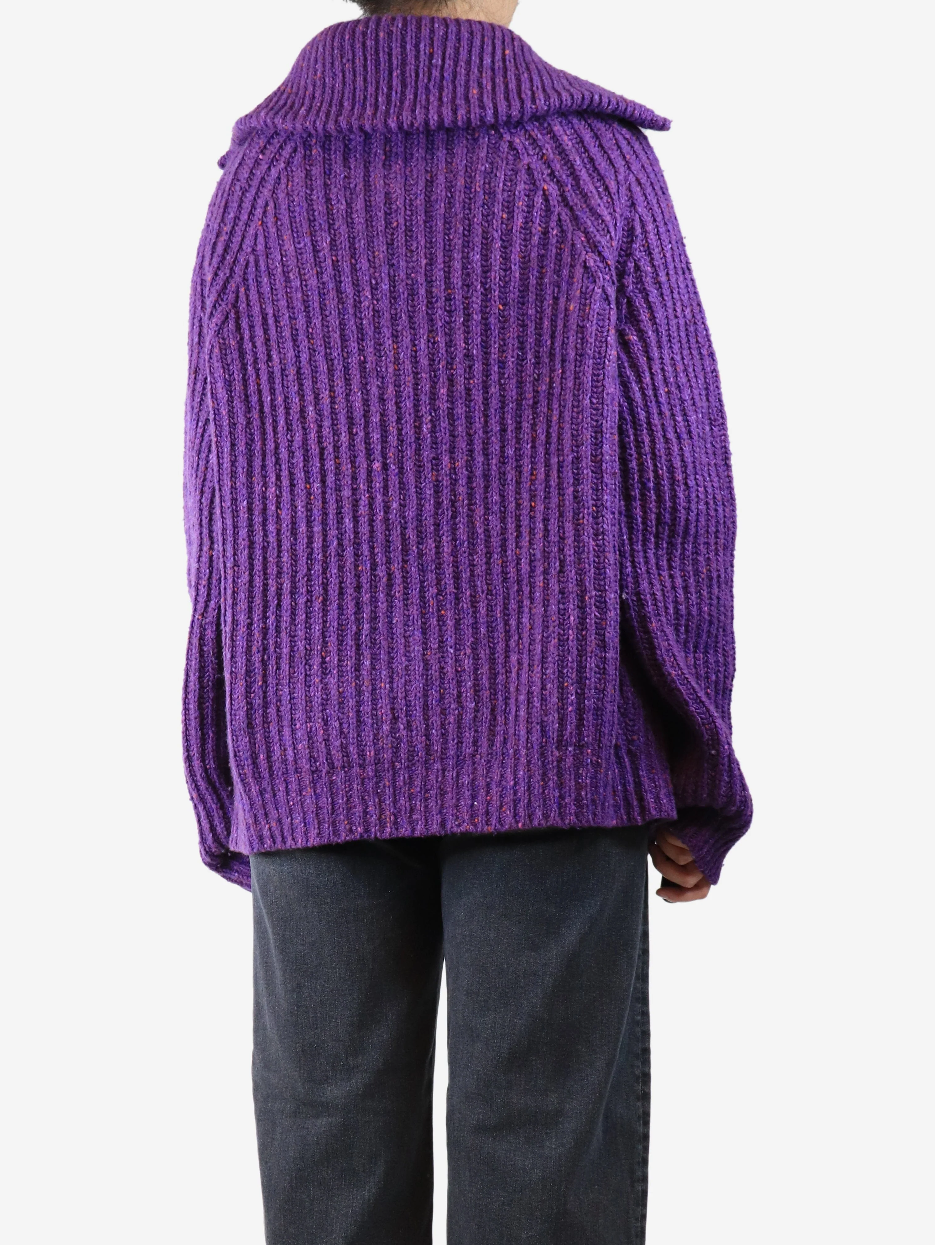 Purple chunky ribbed zip cardigan - size UK 16 - Image 2
