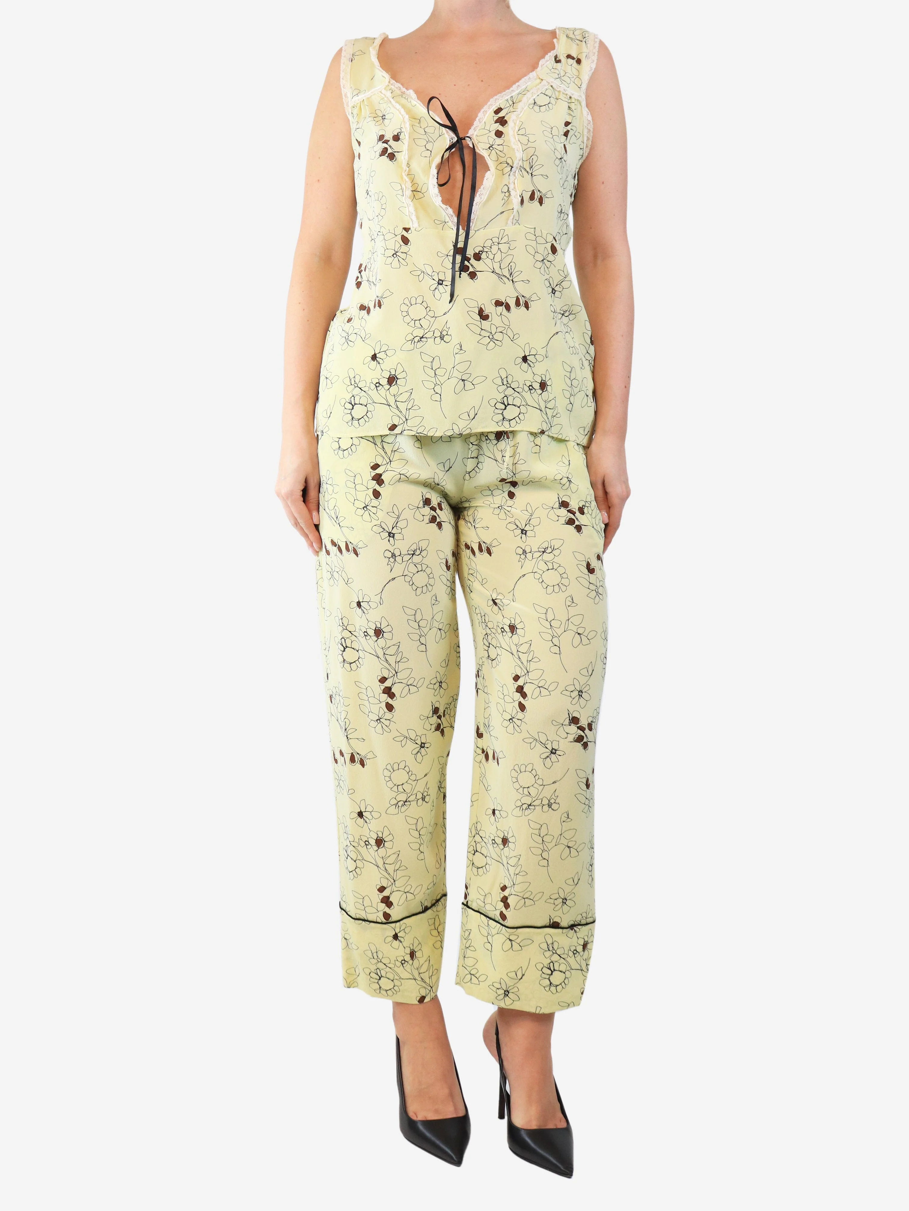 Yellow floral cami top and trouser set - size M