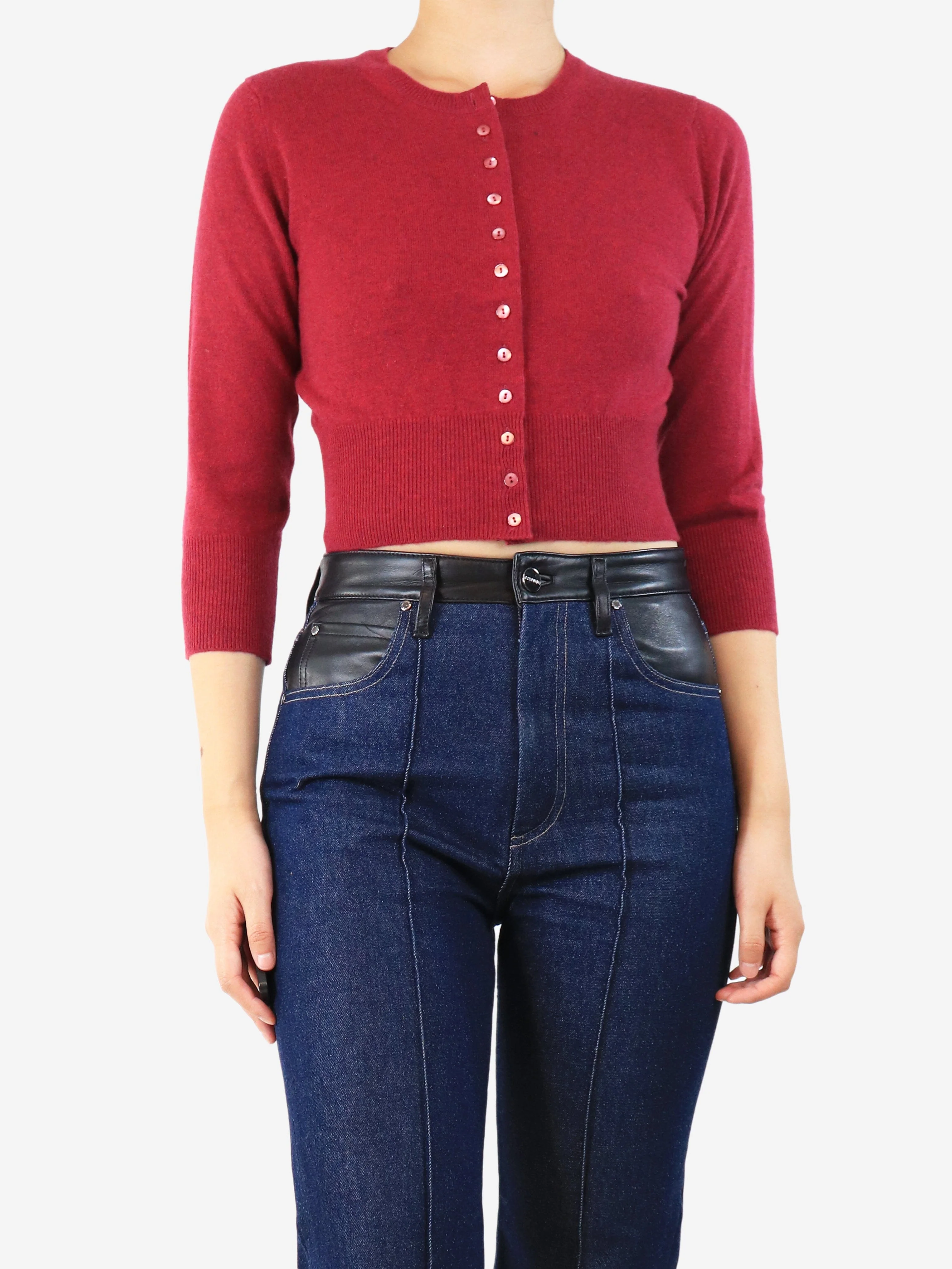 Maroon cashmere cardigan - size UK 10 - Image 3