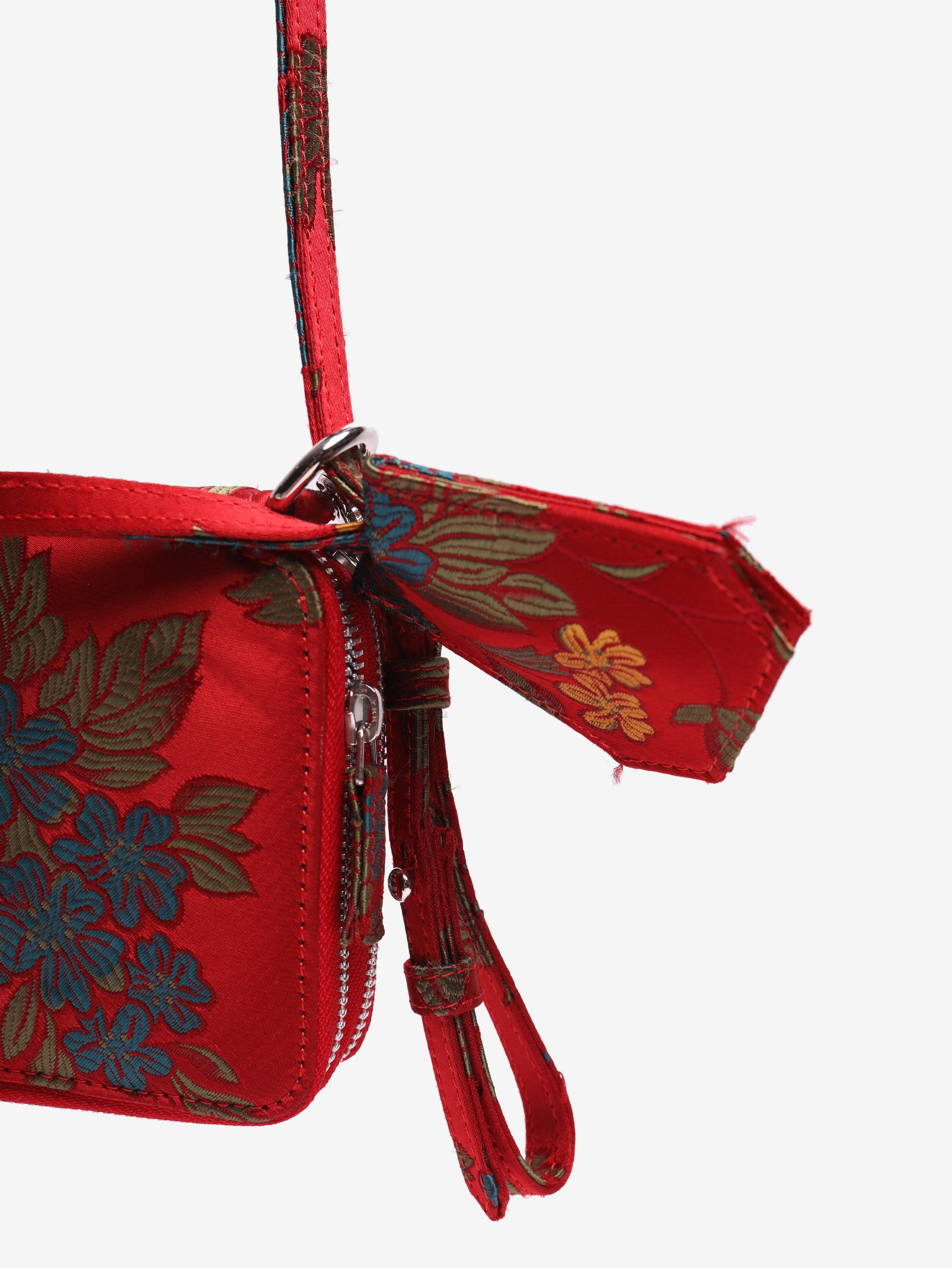 Red floral jacquard crossbody bag - Image 3