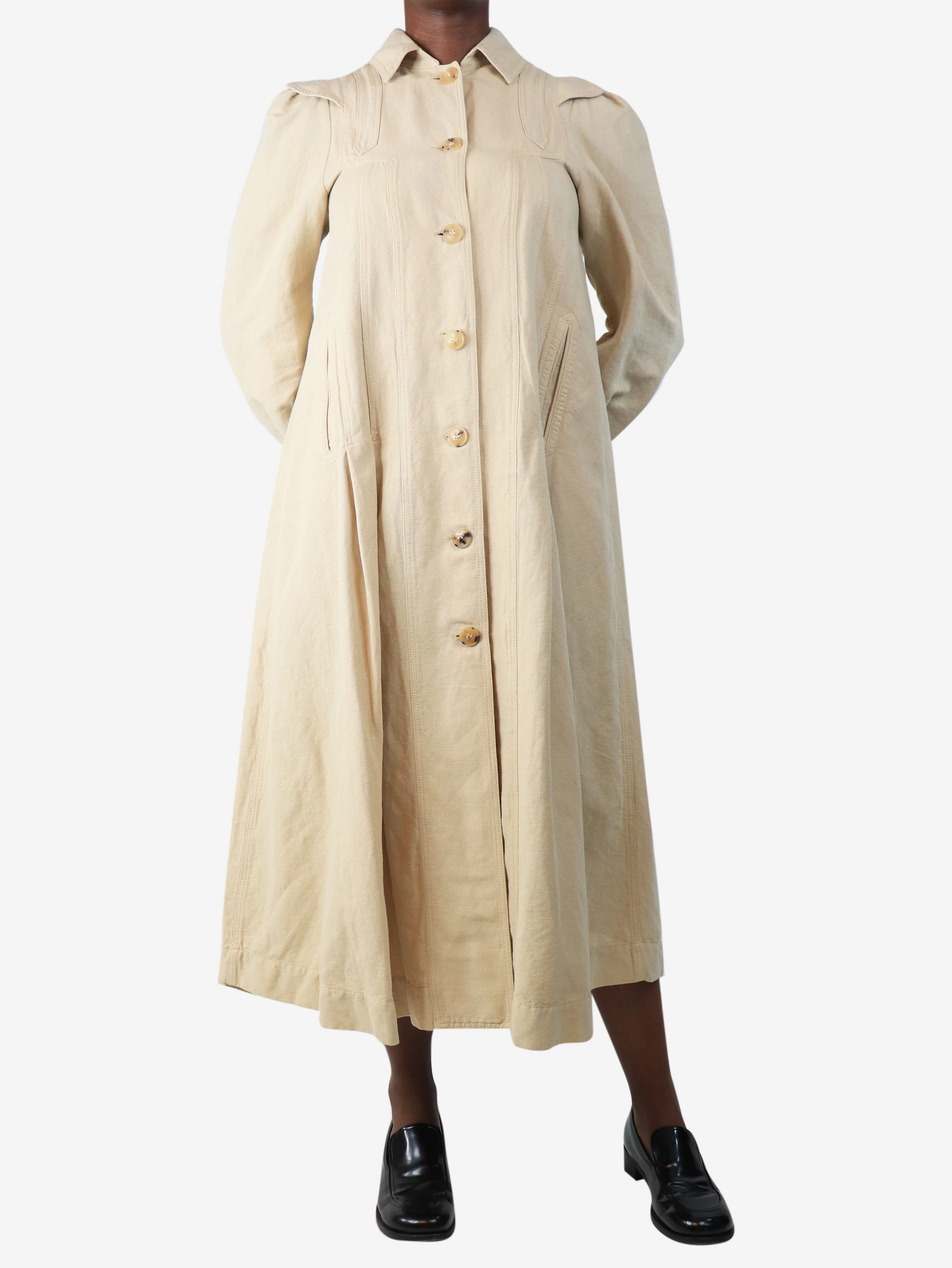 Neutral linen-blend shirt dress - size UK 10