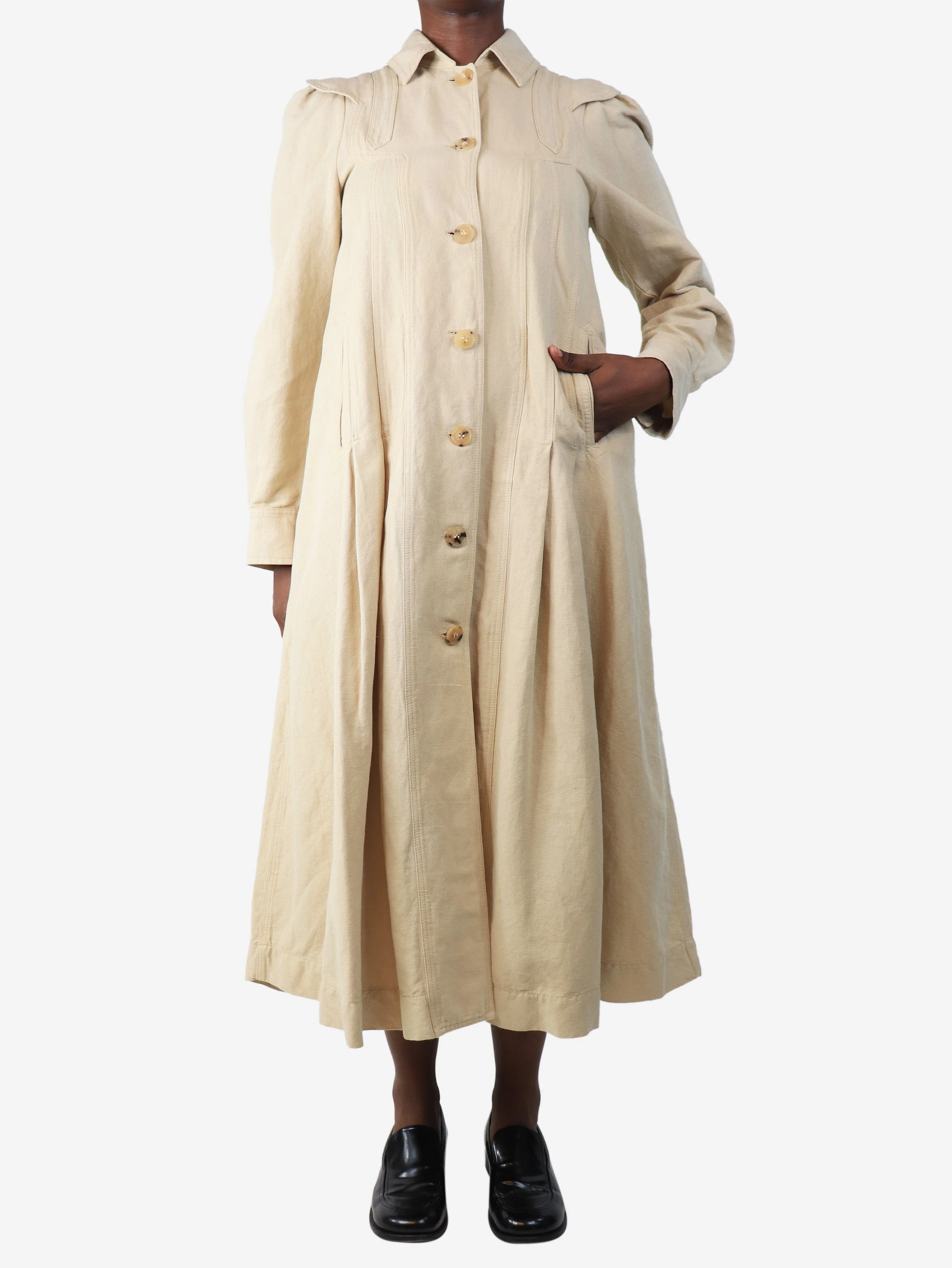 Neutral linen-blend shirt dress - size UK 10 - Image 3