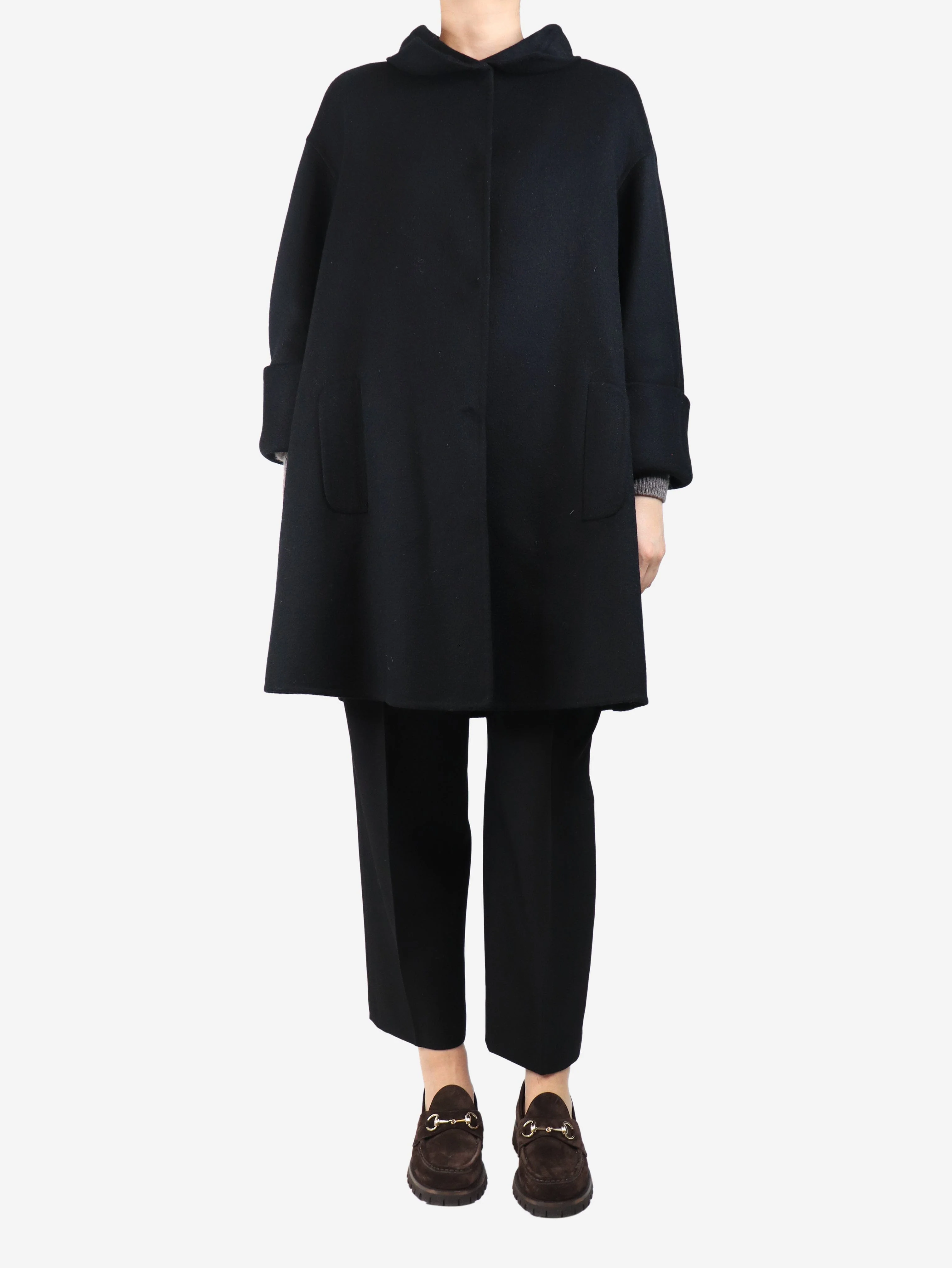 Black wool and cashmere-blend coat - size UK 10