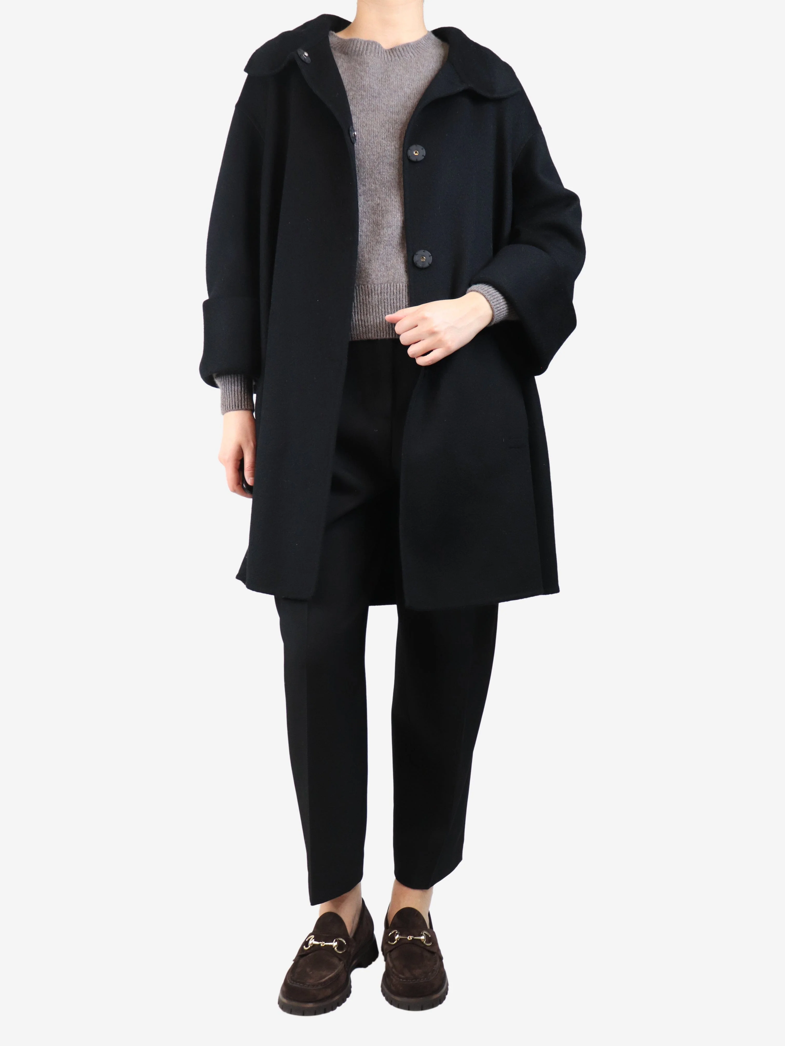 Black wool and cashmere-blend coat - size UK 10 - Image 3