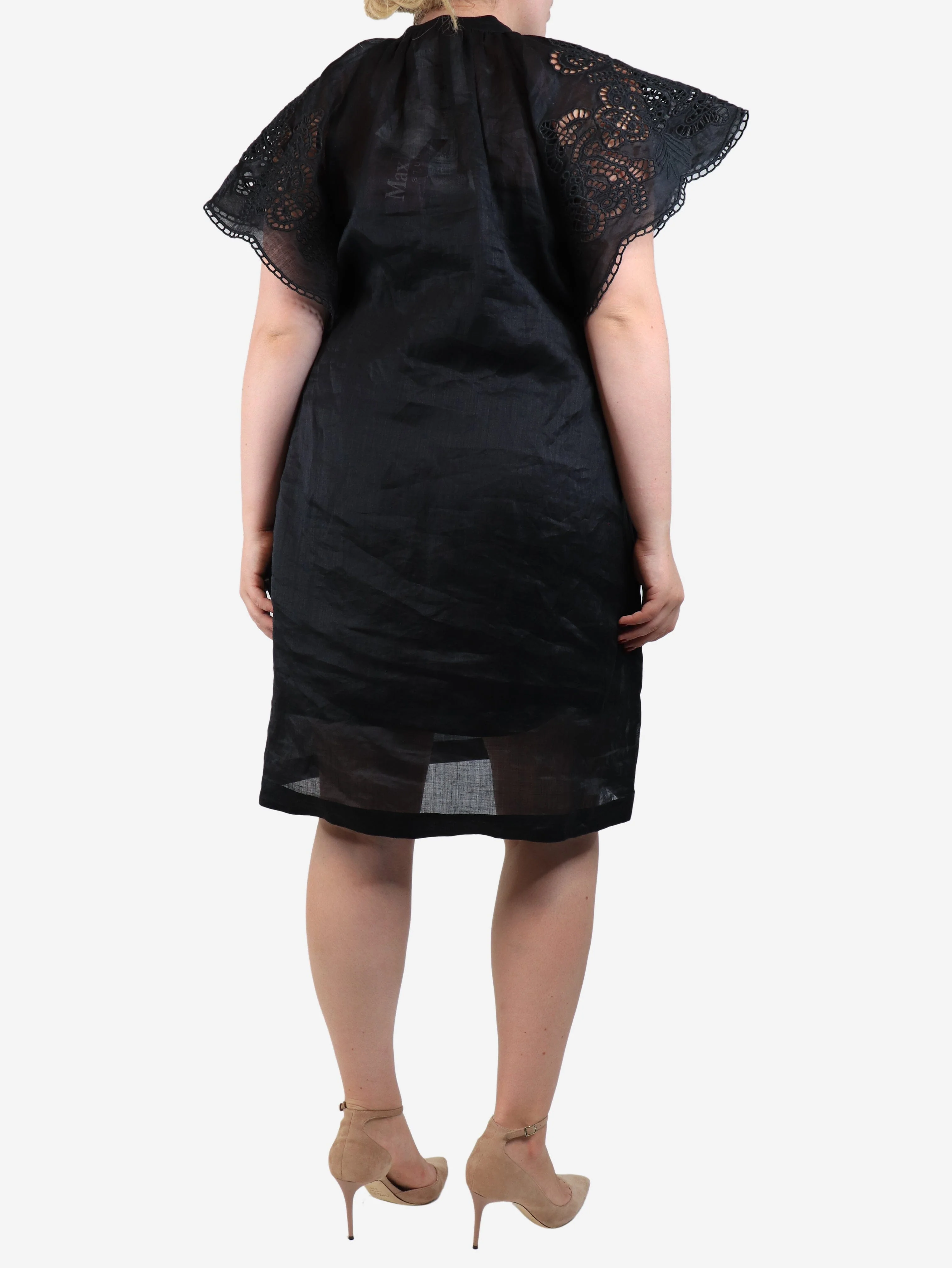 Black sheer embroidered tunic - size UK 12 - Image 2