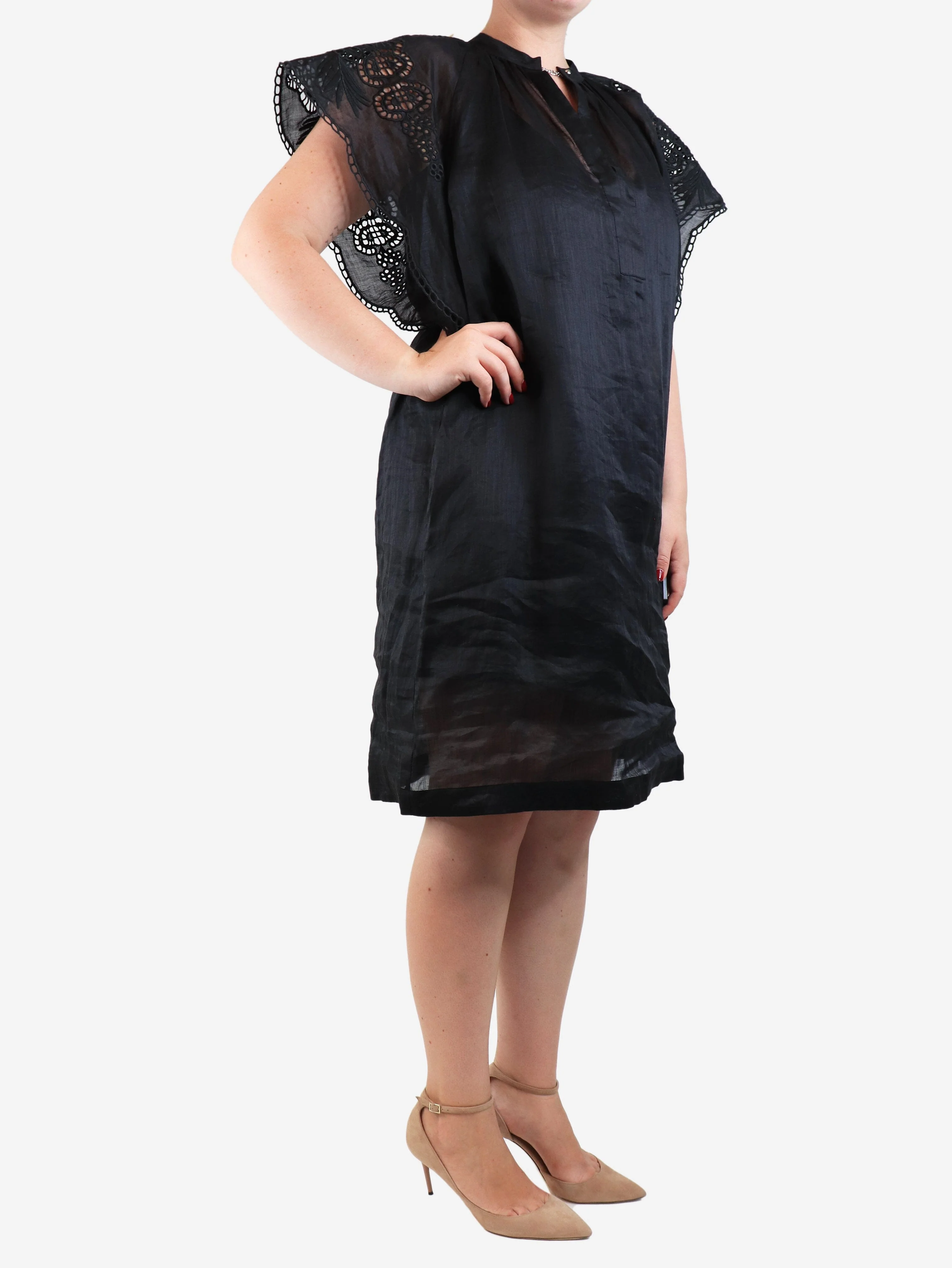 Black sheer embroidered tunic - size UK 12 - Image 3