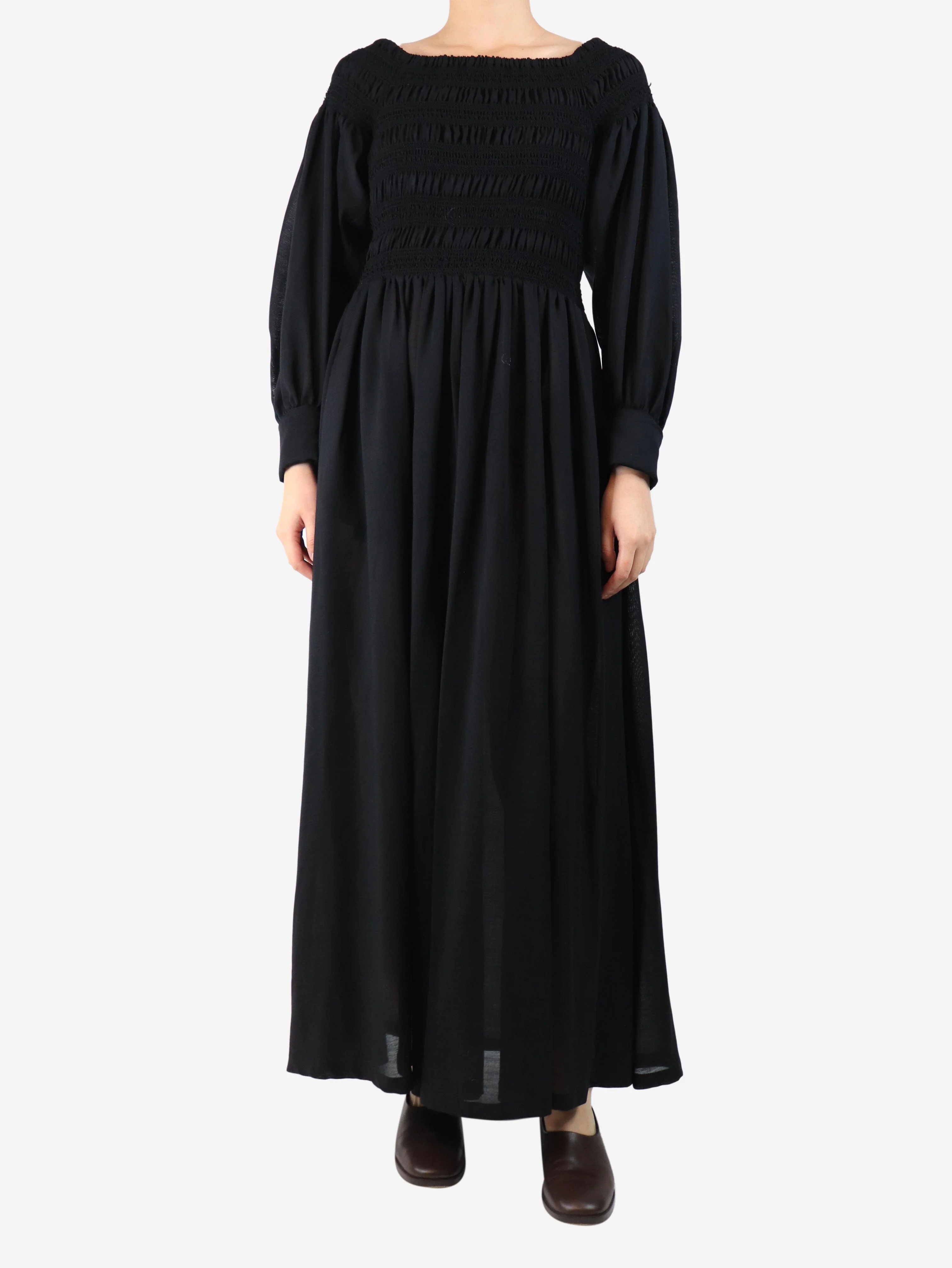 Black shirred maxi dress - size UK 12 - Image 3