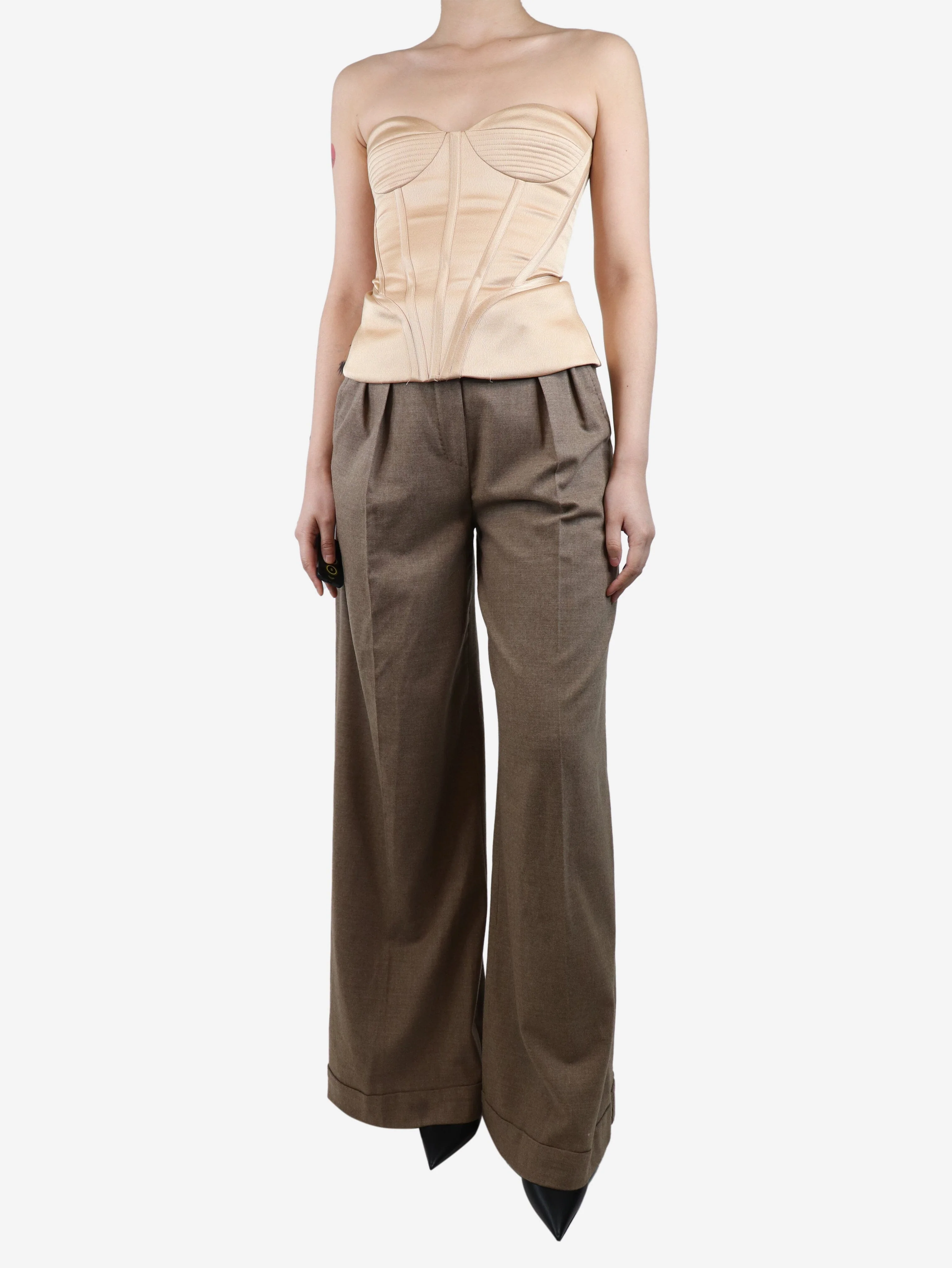Brown wool-blend trousers - size UK 10 - Image 2
