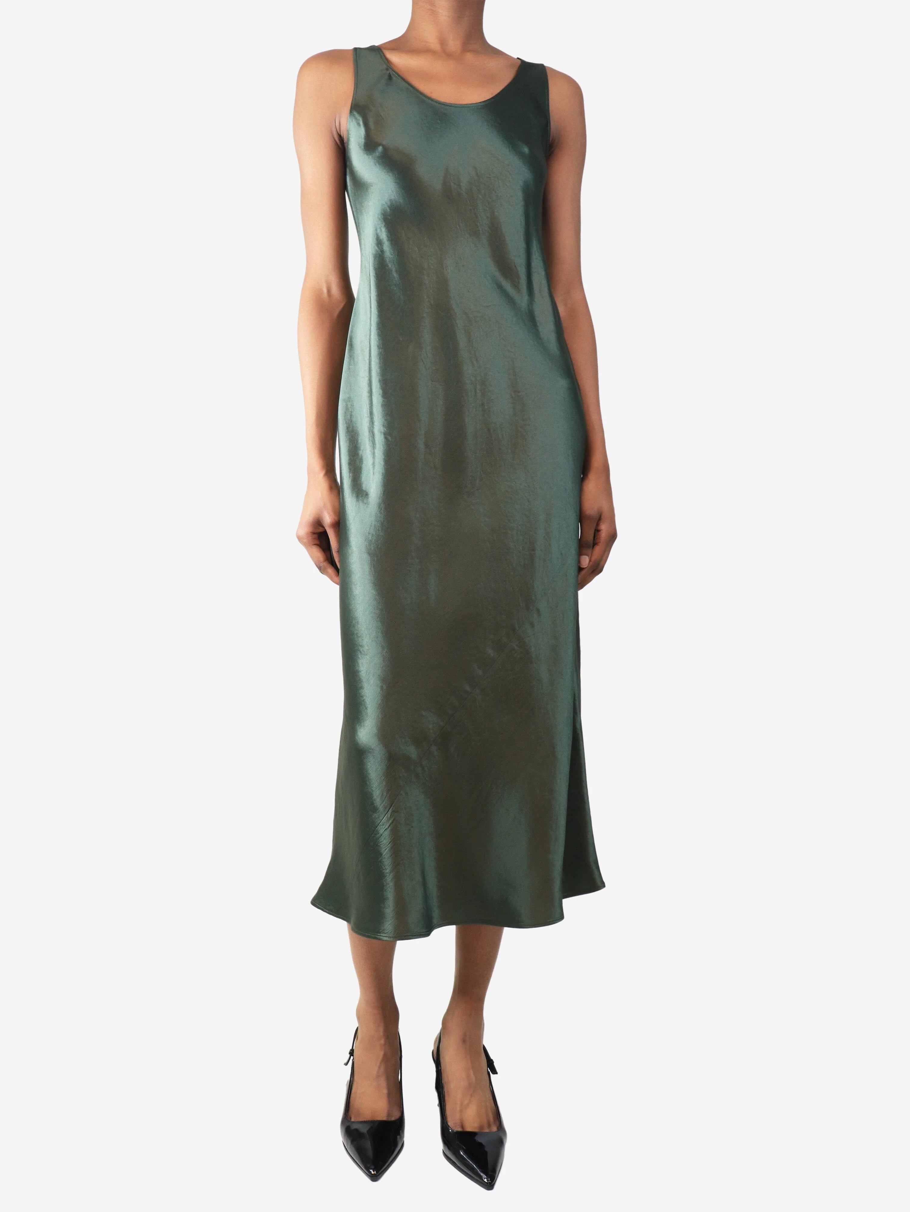 Green satin midi dress - size UK 6 - Image 3