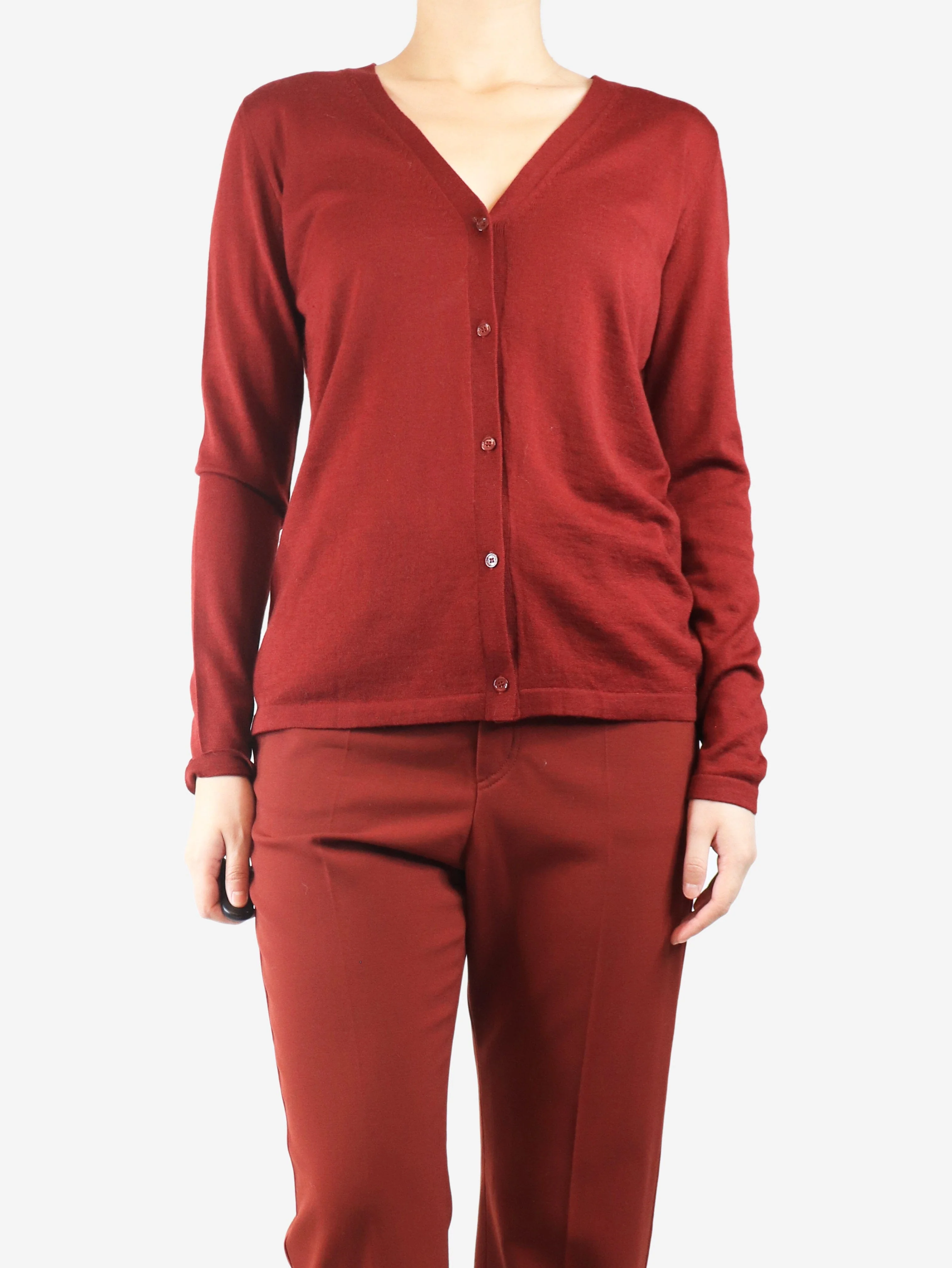 Red thin knit cardigan - size UK 10 - Image 3