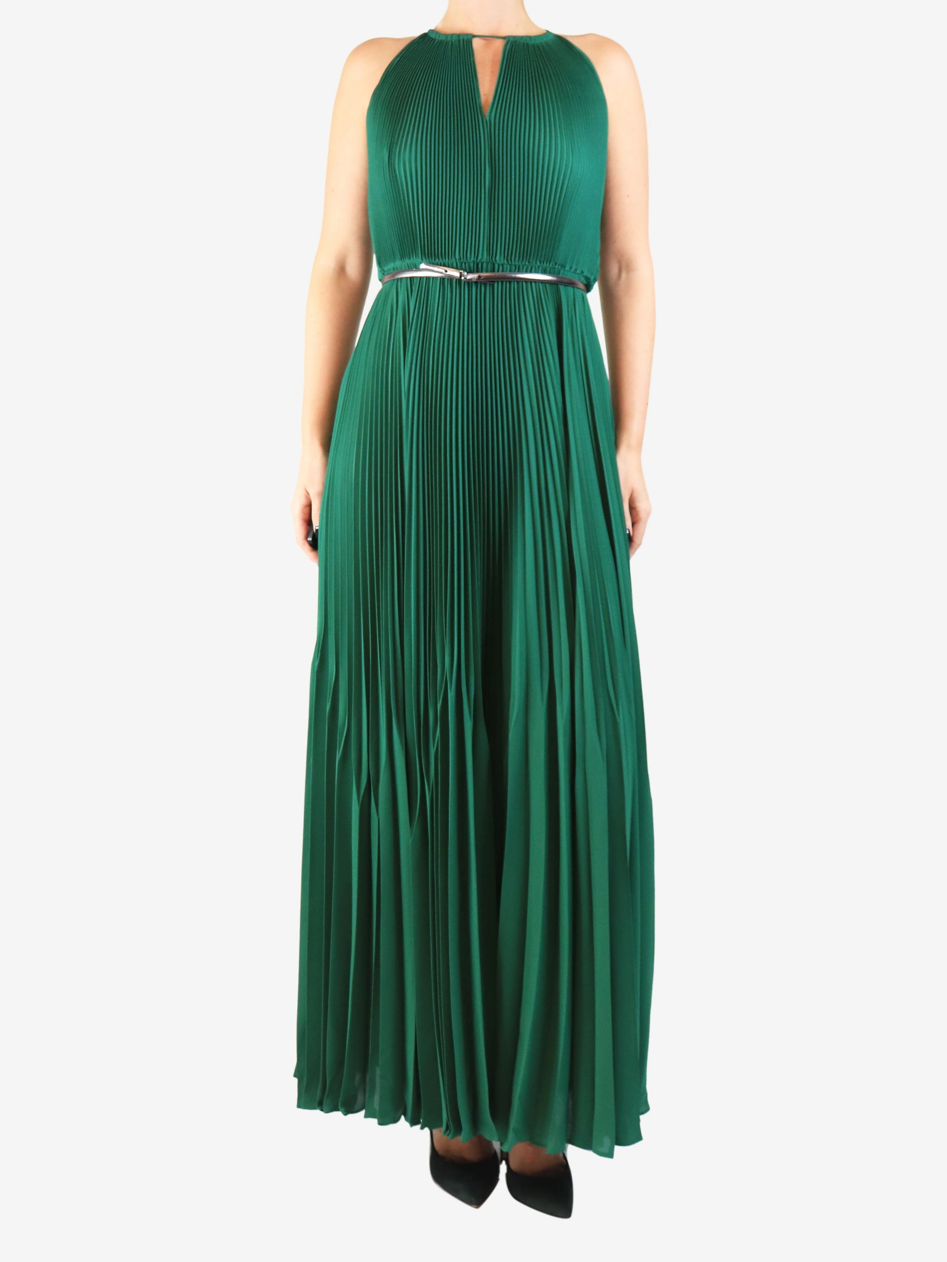 Green pleated midi dress - size