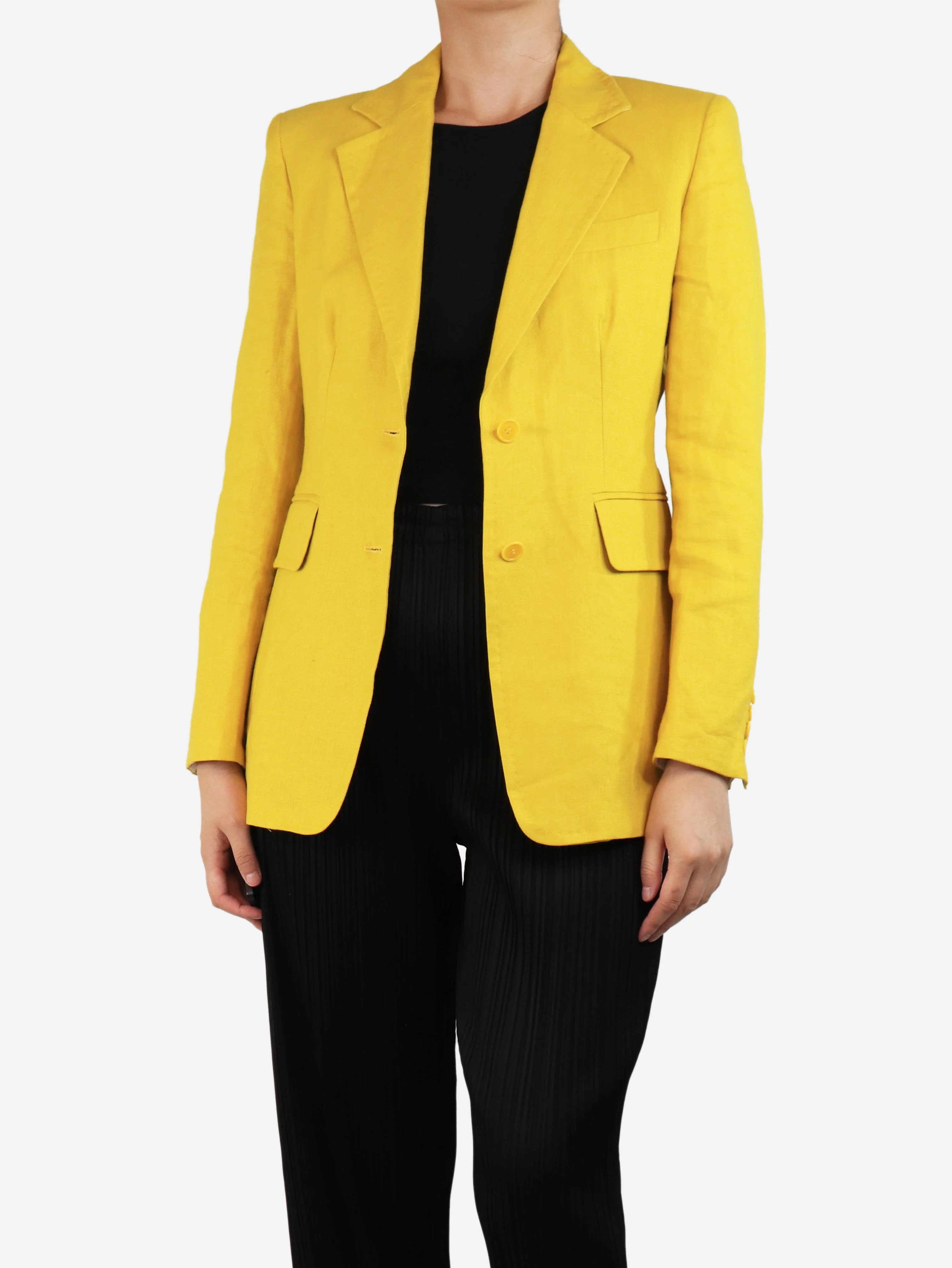 Yellow linen blazer - size UK 8 - Image 3