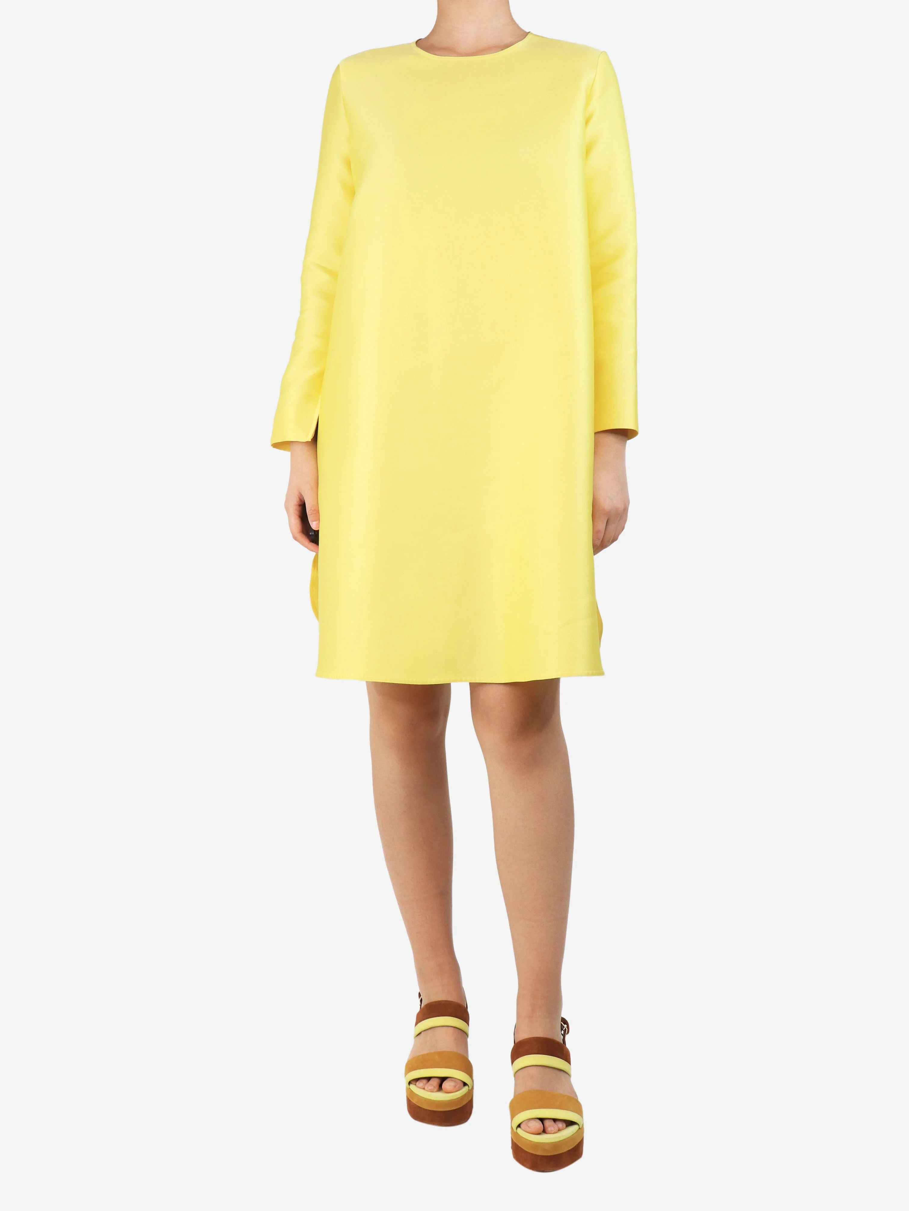 Yellow silk-blend shift dress - size UK 8