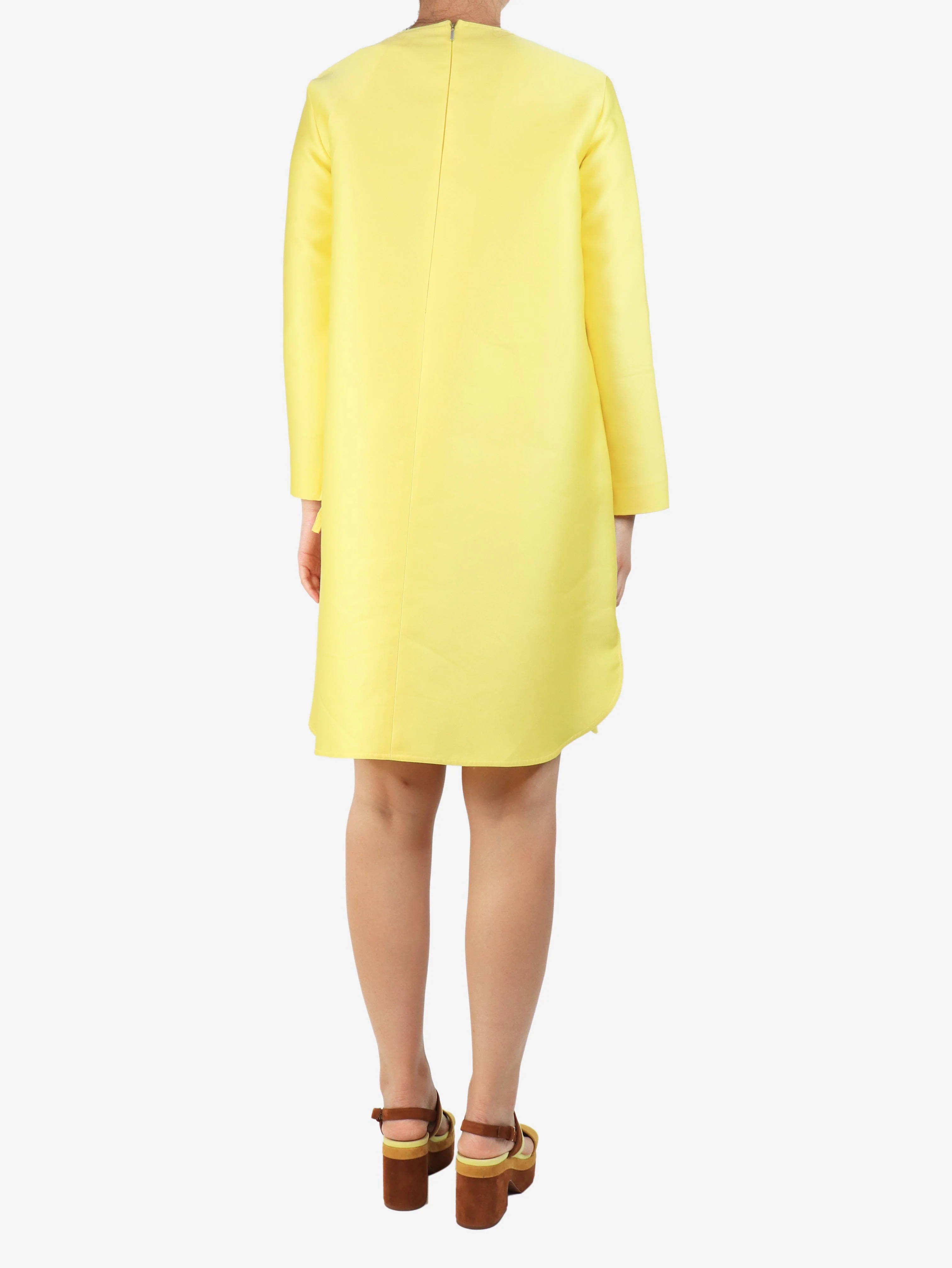 Yellow silk-blend shift dress - size UK 8 - Image 2