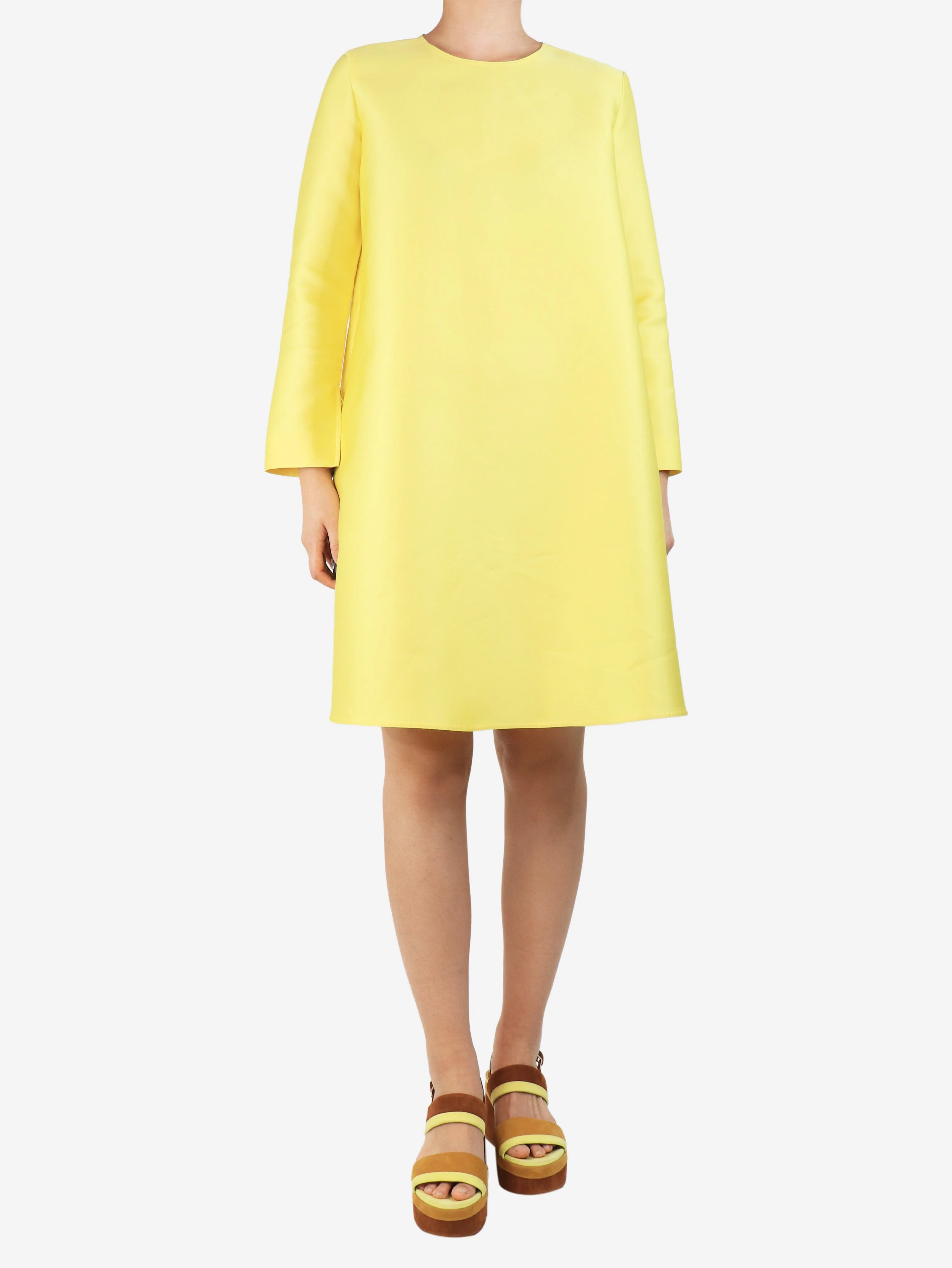 Yellow silk-blend shift dress - size UK 8 - Image 3