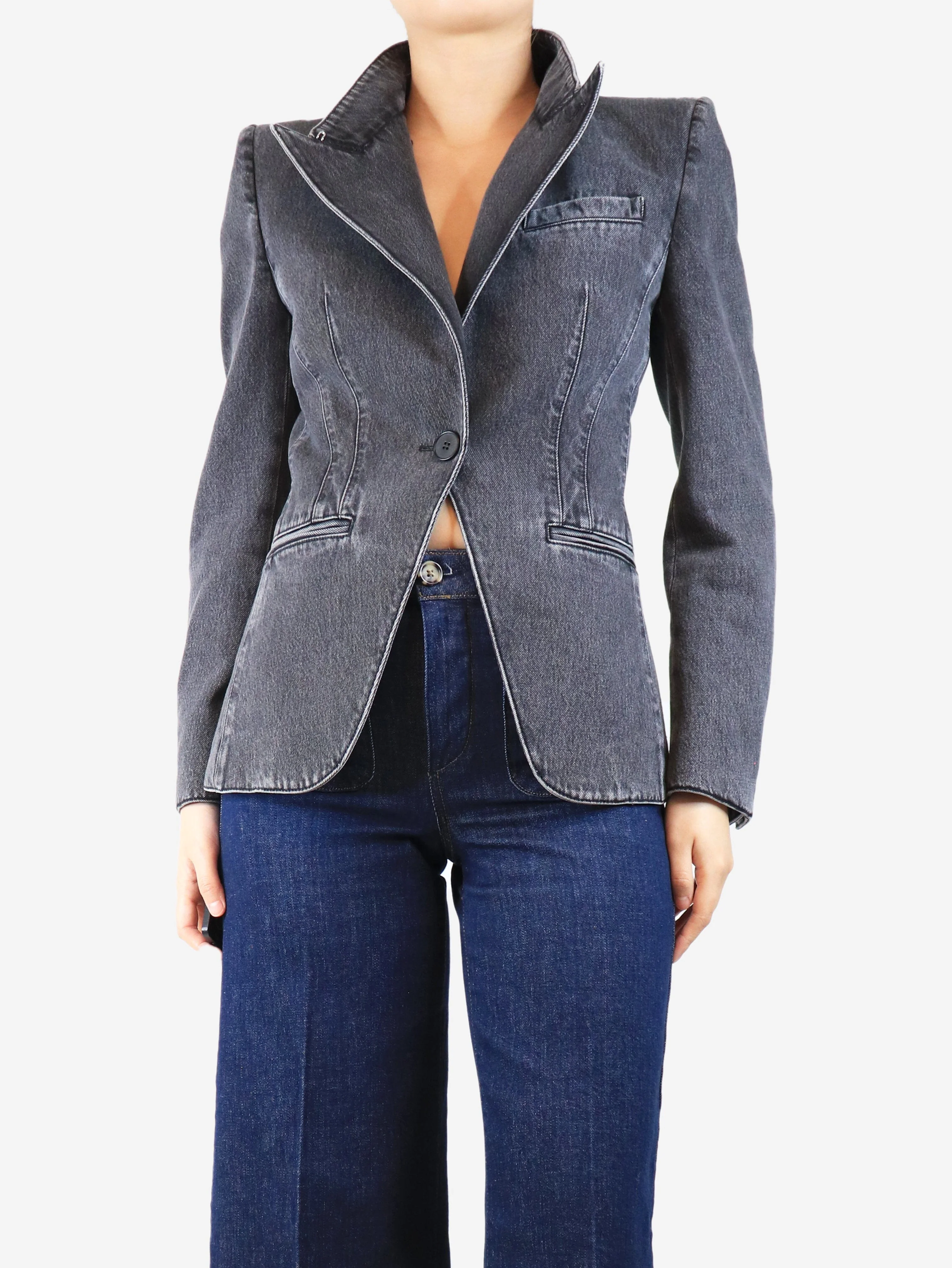 Dark grey denim jacket - size UK 8 - Image 3