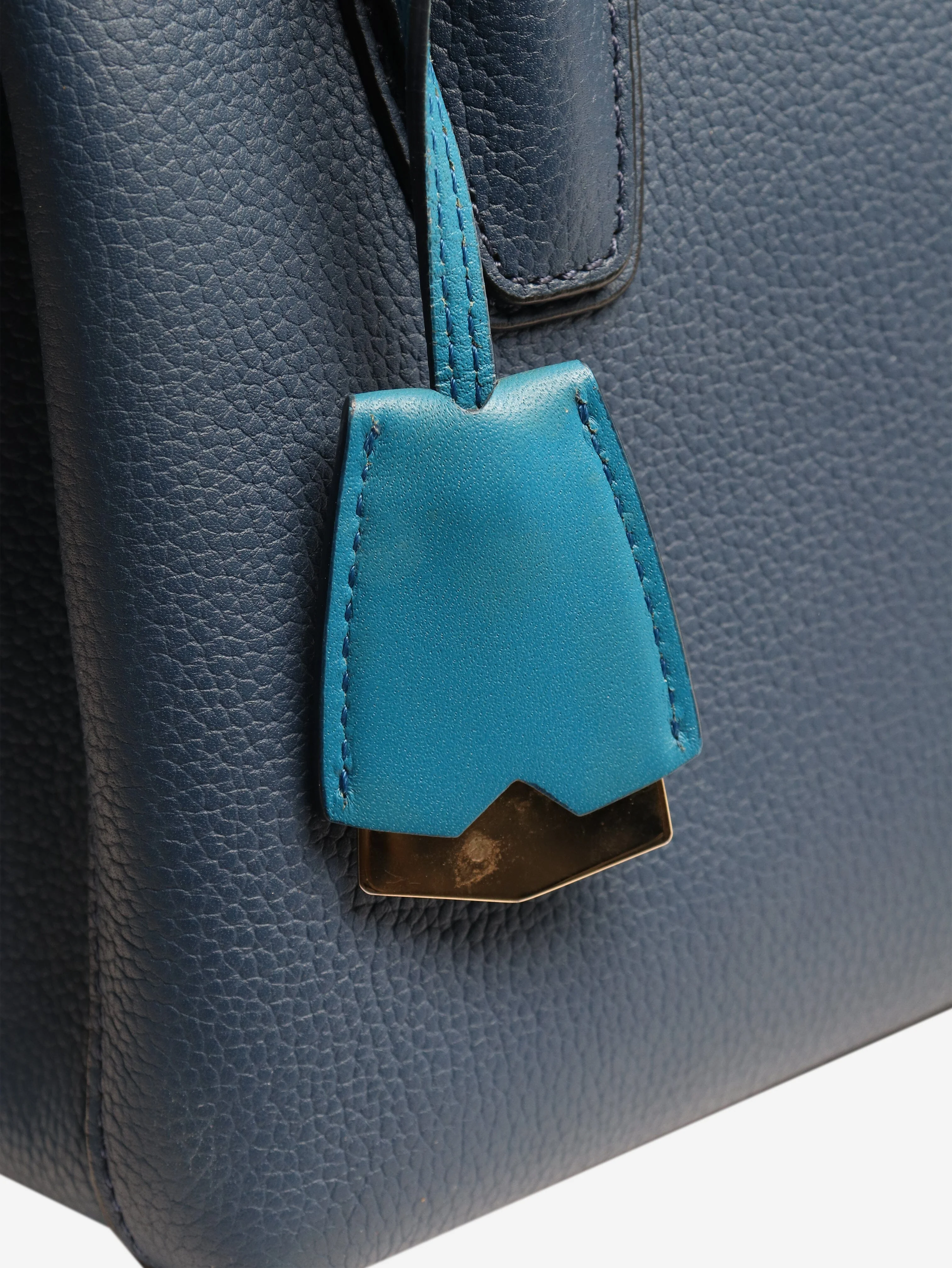 Blue leather top handle bag - Image 6